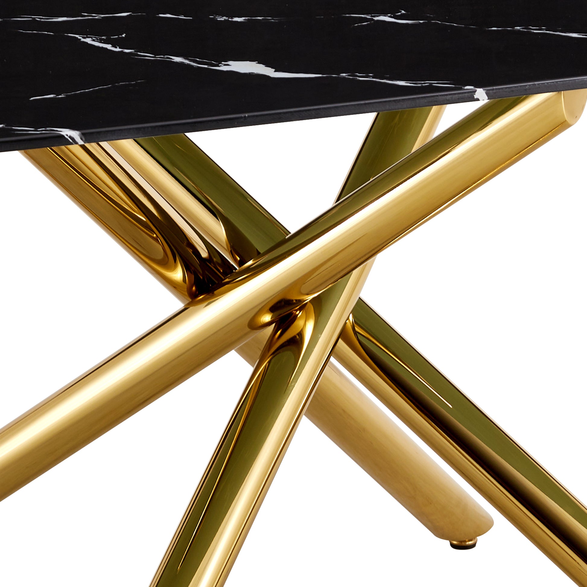 Large modern minimalist rectangular dining table with 0.39 "imitation marble black tabletop and golden metal legs, for Kitchen Dining Living Meeting Room Banquet hall 1537_22