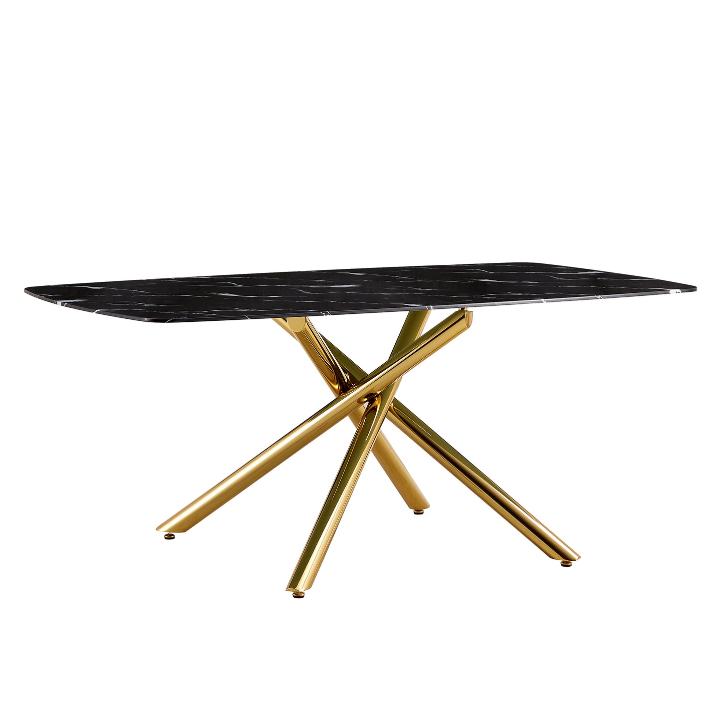 6-8 Seater Modern Kitchen Dining Table Rectangular Black Marble Table Top with Single Gold Metal Leg_16