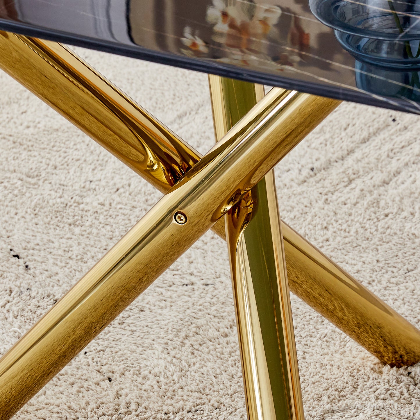 6-8 Seater Modern Kitchen Dining Table Rectangular Black Marble Table Top with Gold Metal Legs_19
