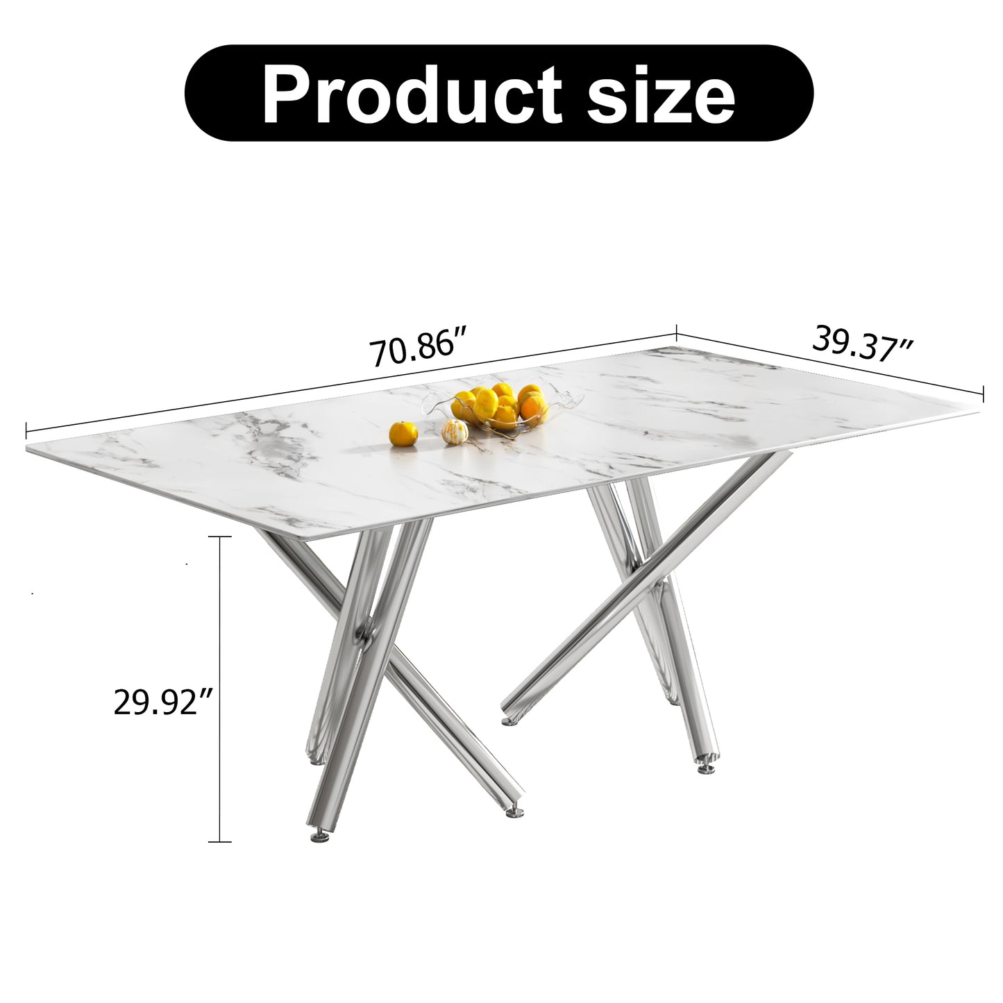 6-8 Seater Modern Kitchen Dining Table Rectangular Marble Glass Table Top with Silver Metal Legs_6