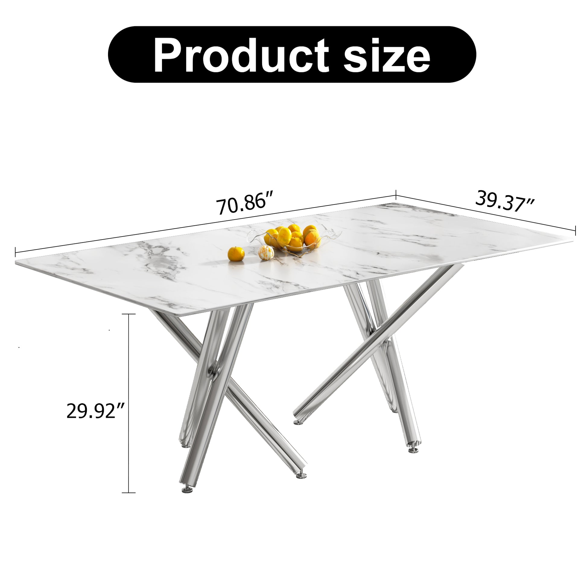 6-8 Seater Modern Kitchen Dining Table Rectangular Marble Glass Table Top with Silver Metal Legs_6