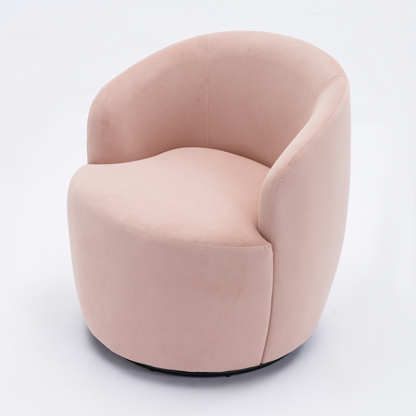 Velvet Fabric Swivel Accent Armchair Plain Barrel Chair With Black Metal Ring- Pink_5