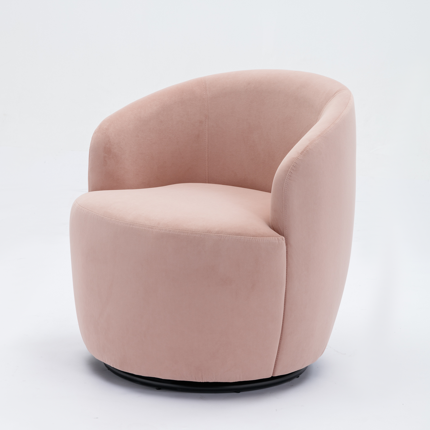 Velvet Fabric Swivel Accent Armchair Plain Barrel Chair With Black Metal Ring- Pink_6