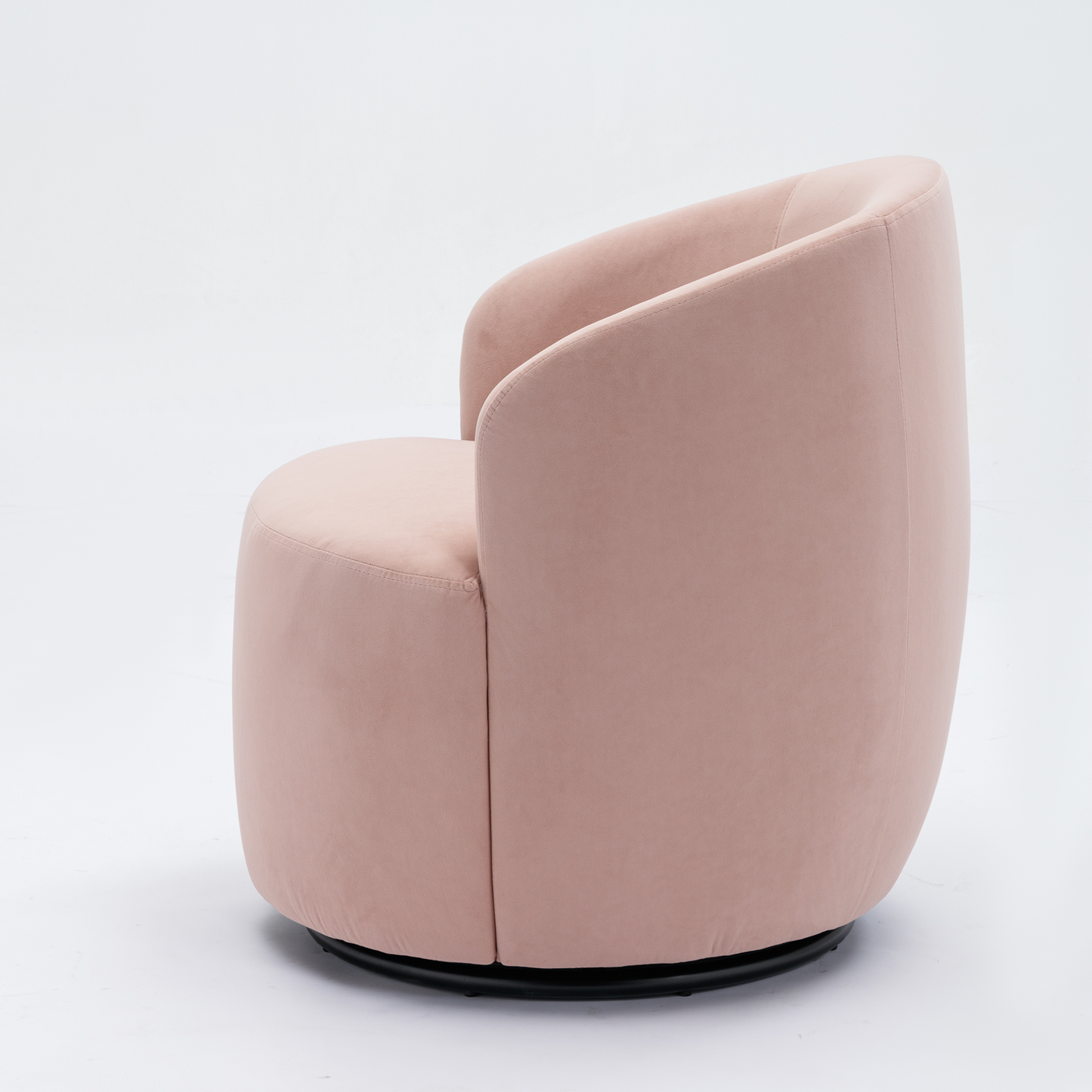Velvet Fabric Swivel Accent Armchair Plain Barrel Chair With Black Metal Ring- Pink_8