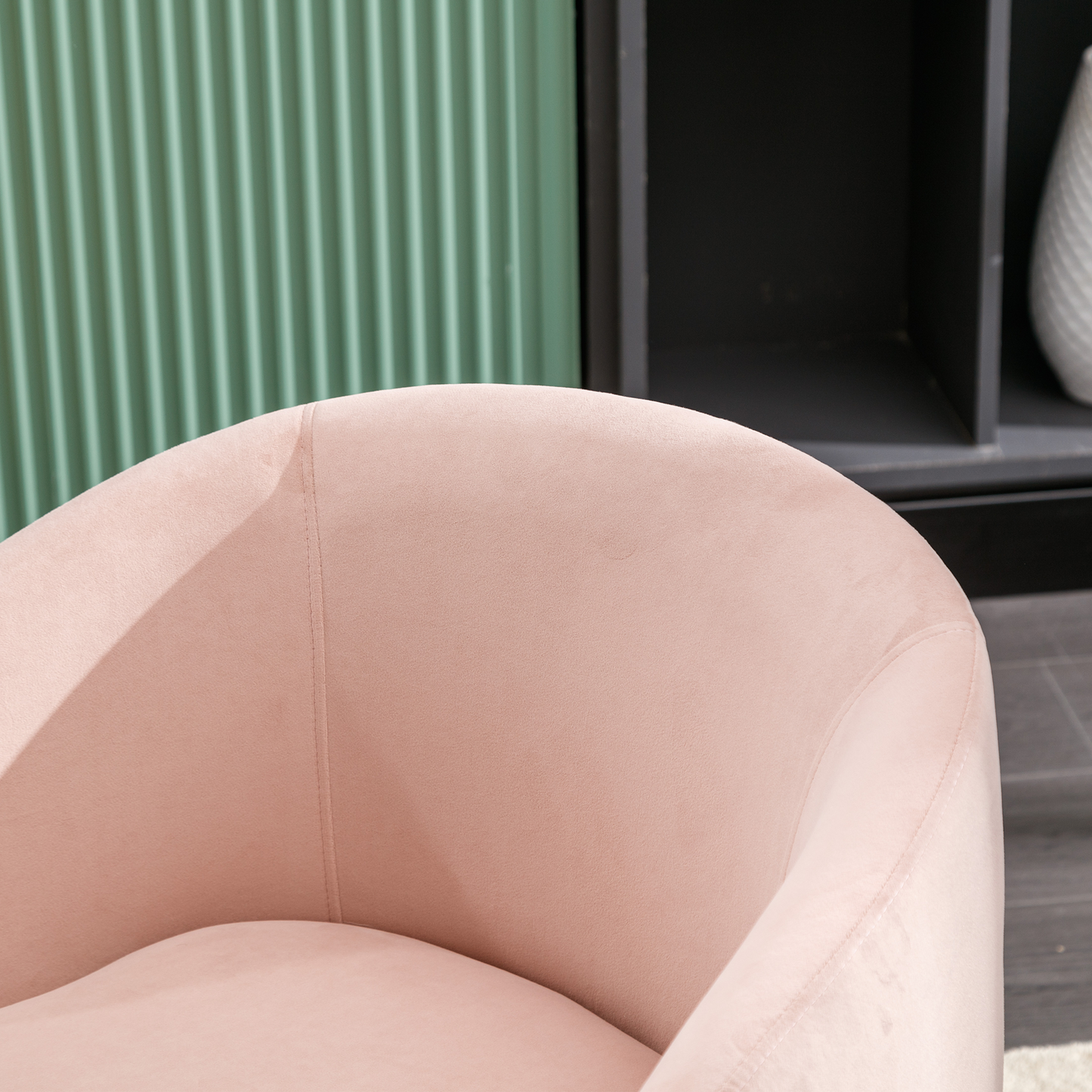 Velvet Fabric Swivel Accent Armchair Plain Barrel Chair With Black Metal Ring- Pink_10