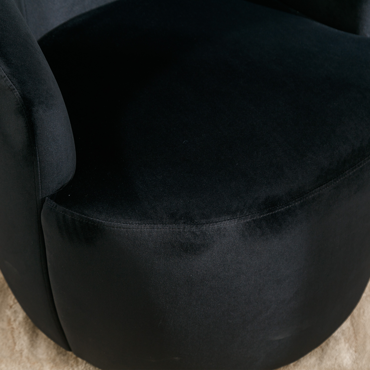 Velvet Fabric Swivel Accent Armchair Plain Barrel Chair With Black Metal Ring- Black_3
