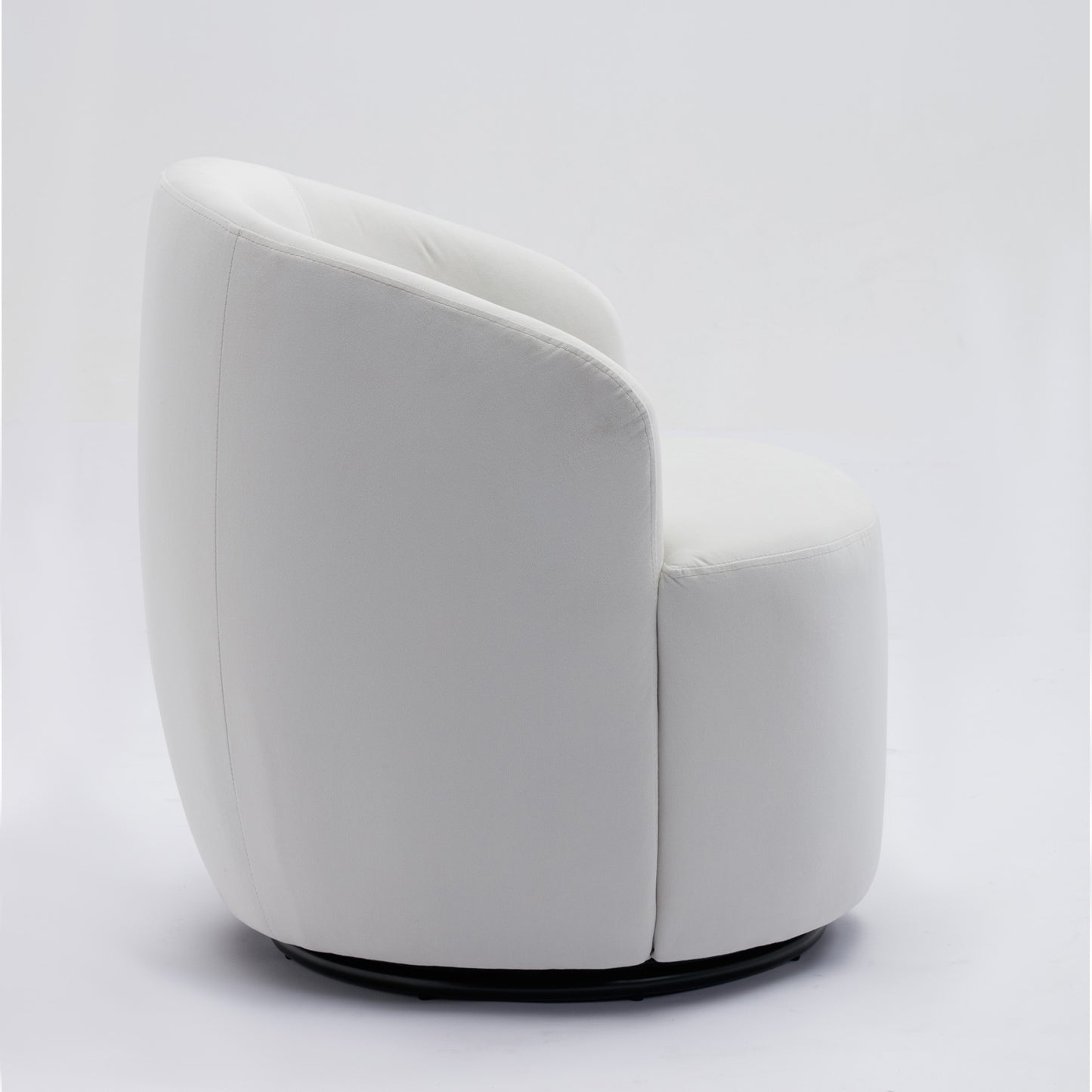 Velvet Fabric Swivel Accent Armchair Plain Barrel Chair With Black Metal Ring- White_15