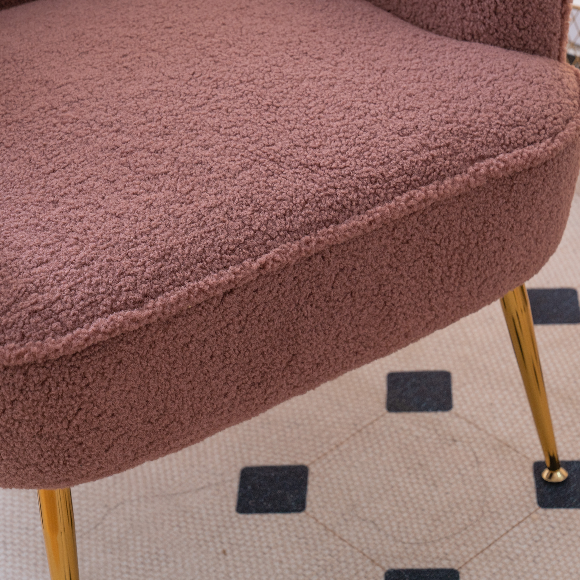 Modern Teddy Fabric Shell Chair Accent Armchair with Golden Legs- Red_2