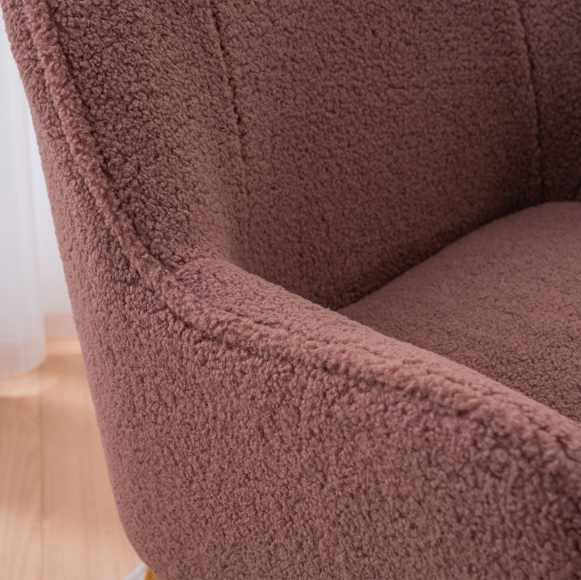 Modern Teddy Fabric Shell Chair Accent Armchair with Golden Legs- Red_6