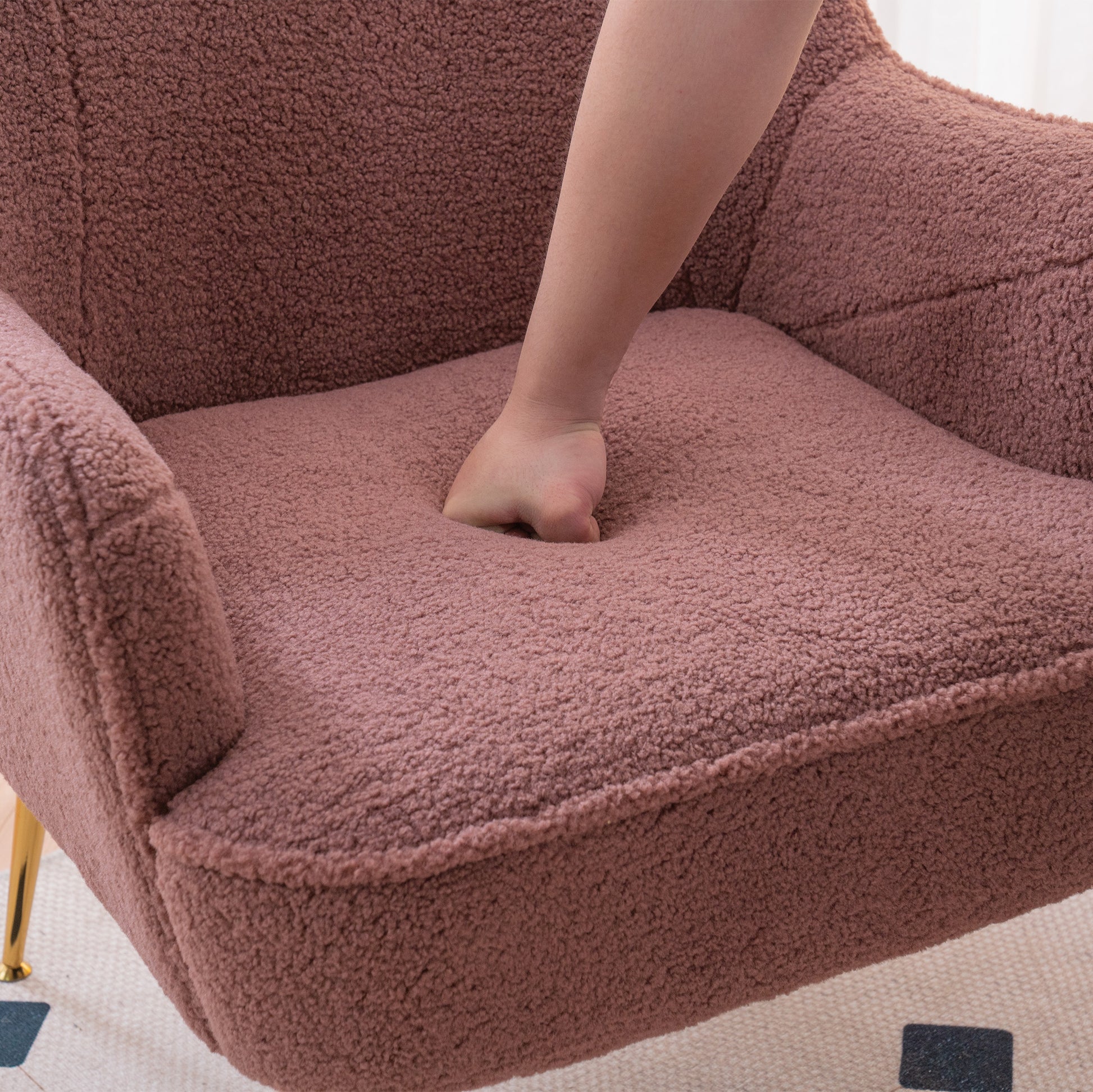 Modern Teddy Fabric Shell Chair Accent Armchair with Golden Legs- Red_9