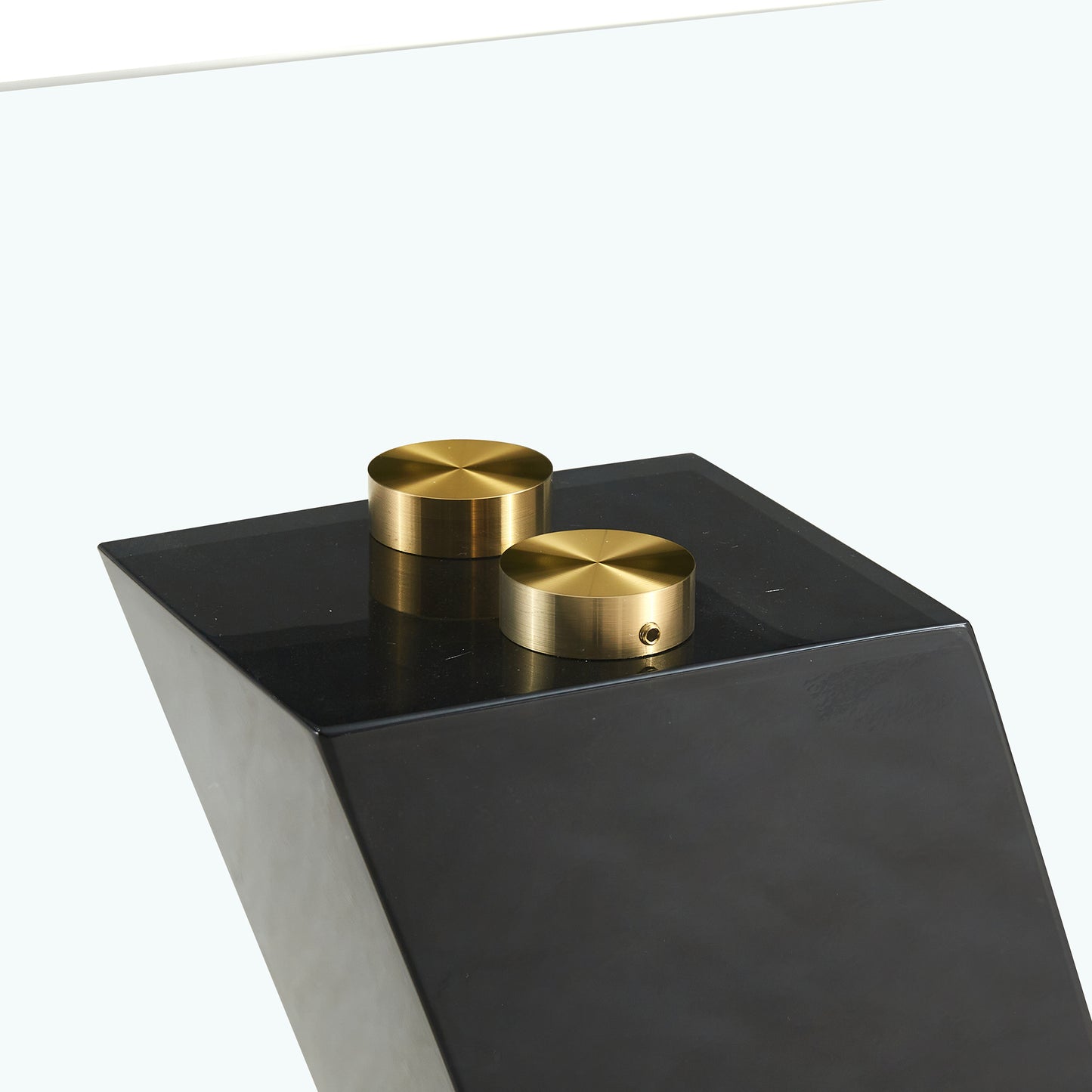 6-8 Seater Modern Minimalist 0.4" Tempered Glass Tabletop and V-Shaped Slab Legs- Black, Gold_17