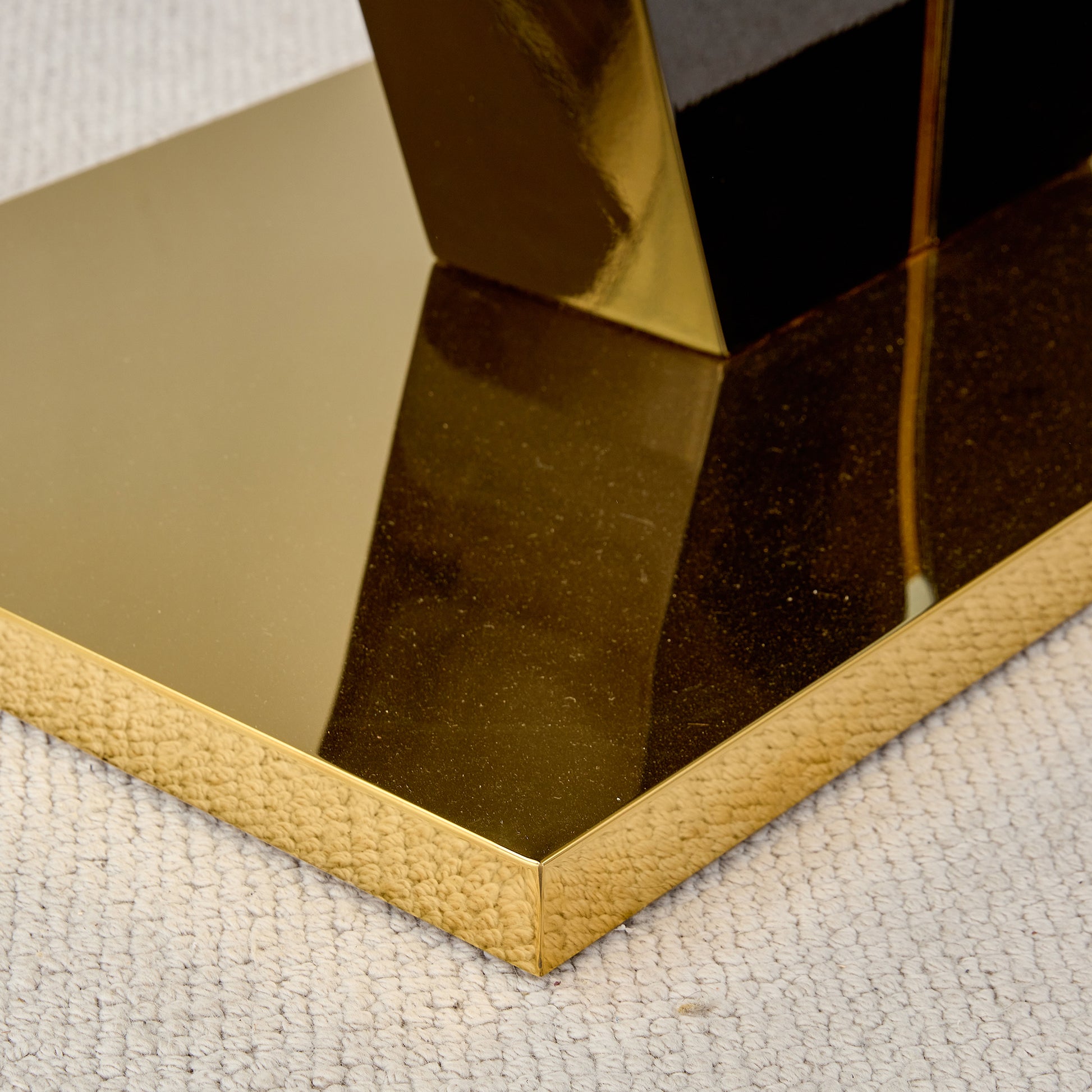 6-8 Seater Modern Minimalist 0.4" Tempered Glass Tabletop and V-Shaped Slab Legs- Black, Gold_9