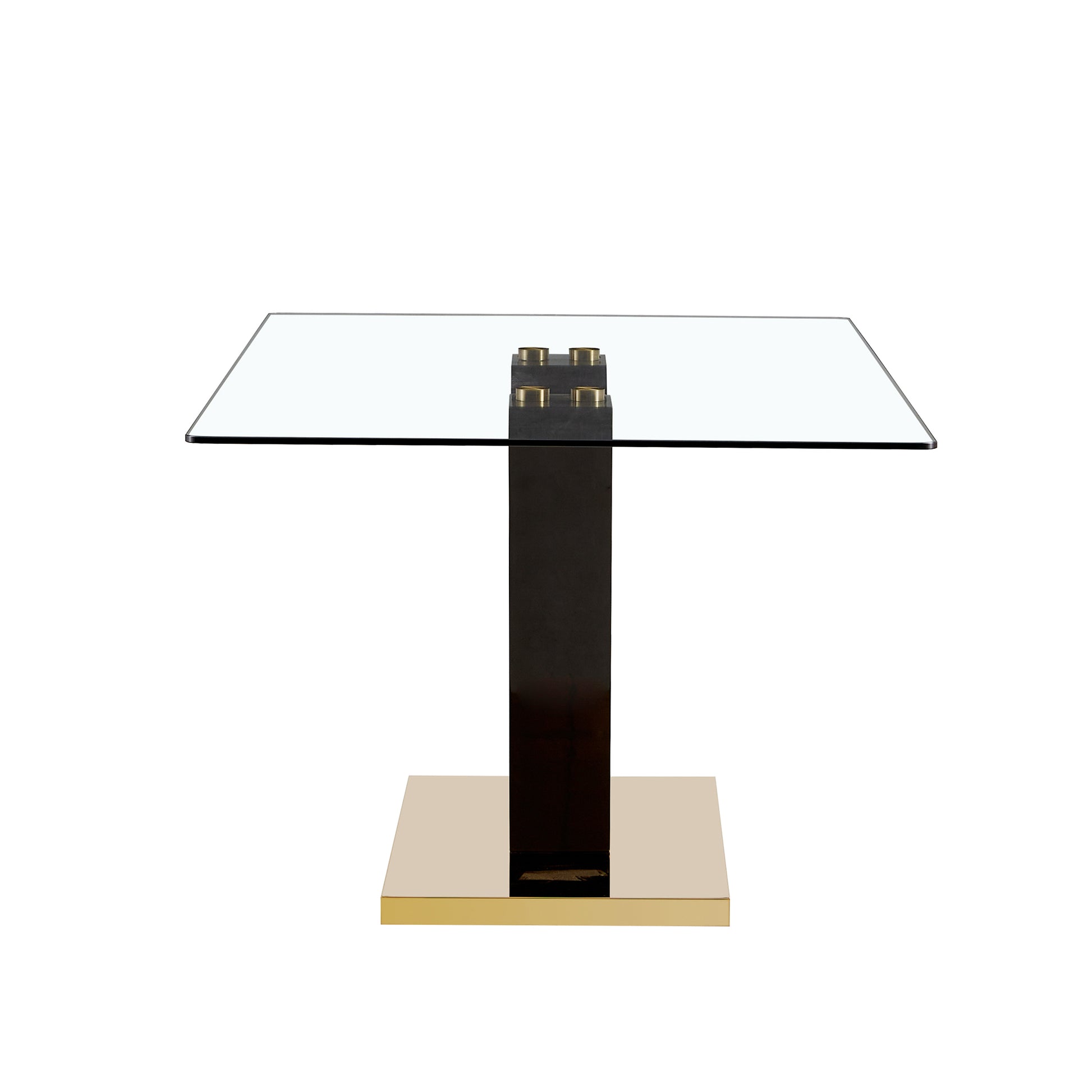 6-8 Seater Modern Minimalist 0.4" Tempered Glass Tabletop and V-Shaped Slab Legs- Black, Gold_19