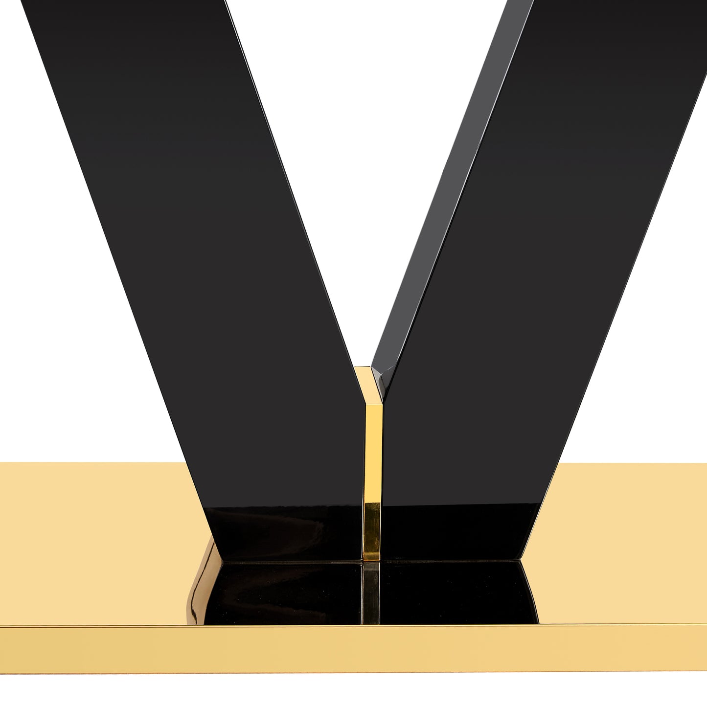 6-8 Seater Modern Minimalist 0.4" Tempered Glass Tabletop and V-Shaped Slab Legs- Black, Gold_15