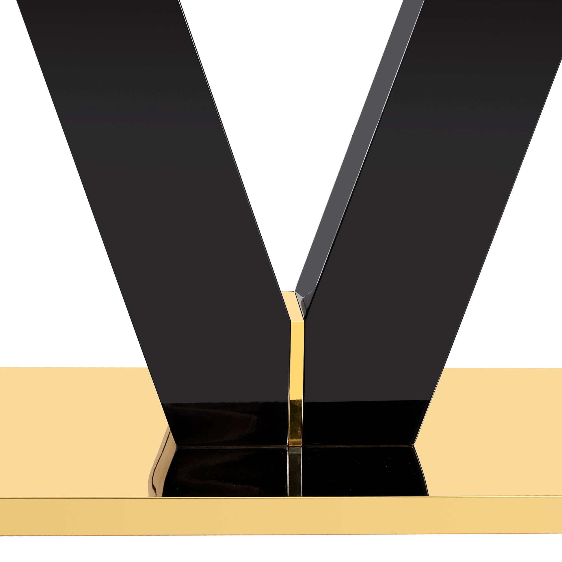 6-8 Seater Modern Minimalist 0.4" Tempered Glass Tabletop and V-Shaped Slab Legs- Black, Gold_15