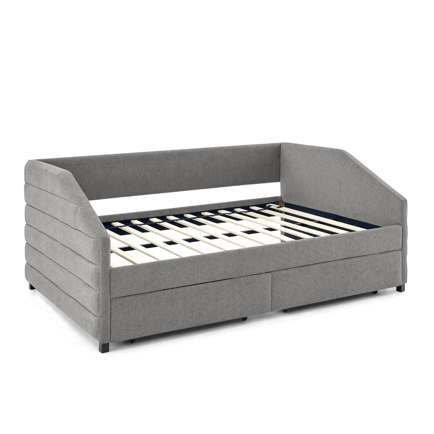 Full Size Daybed with Two Drawers Trundle Upholstered Tufted Sofa Bed- Grey_8