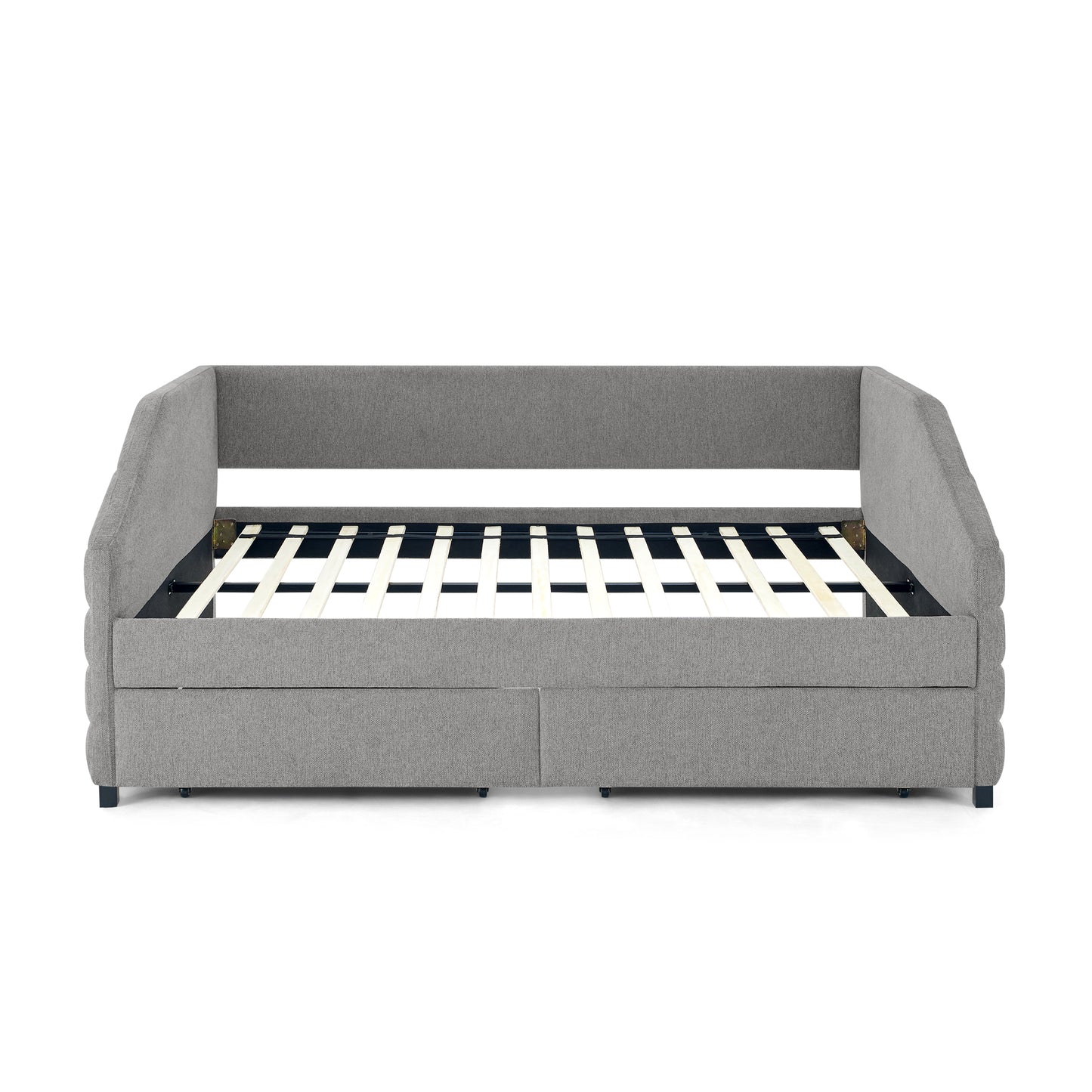Full Size Daybed with Two Drawers Trundle Upholstered Tufted Sofa Bed- Grey_10