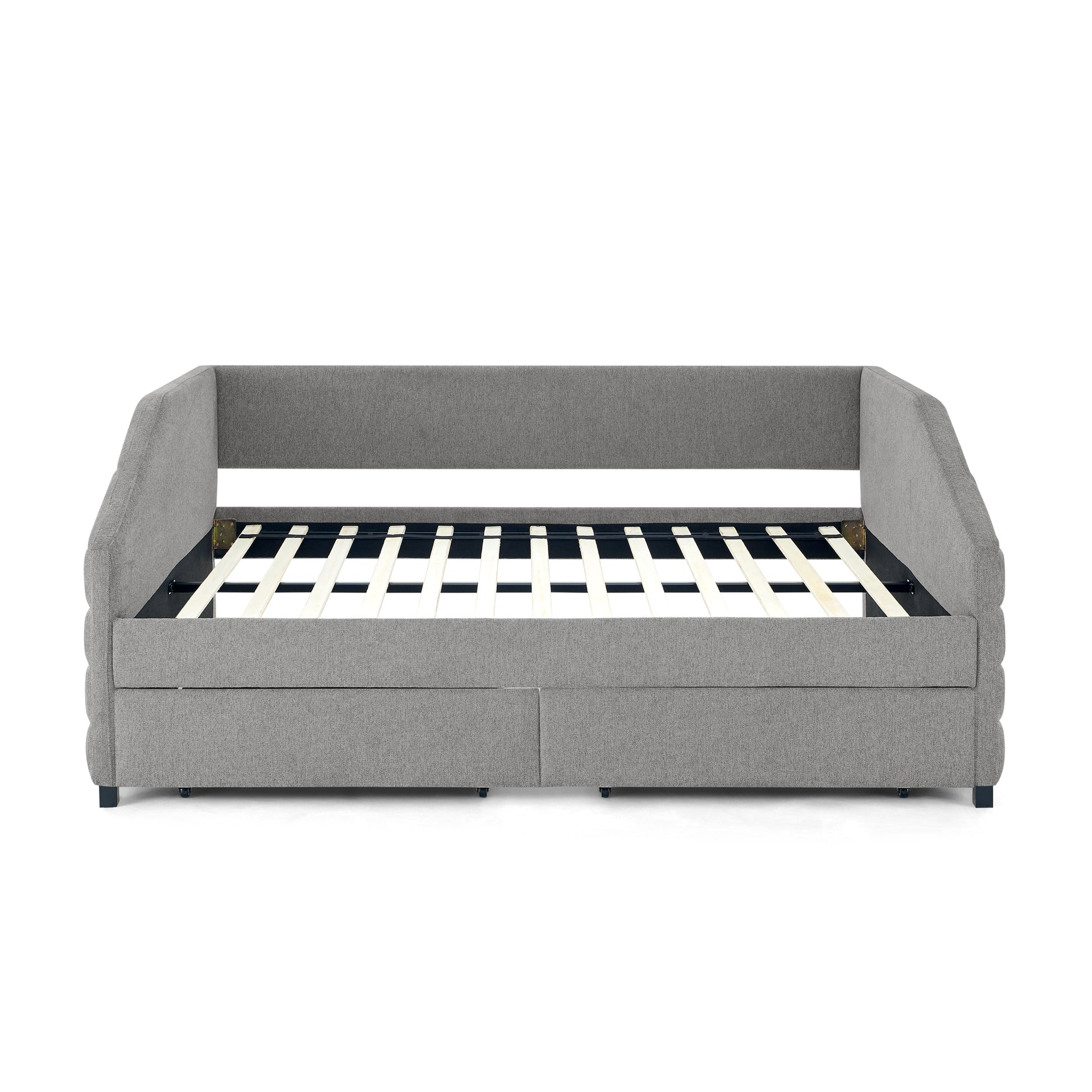 Full Size Daybed with Two Drawers Trundle Upholstered Tufted Sofa Bed- Grey_10