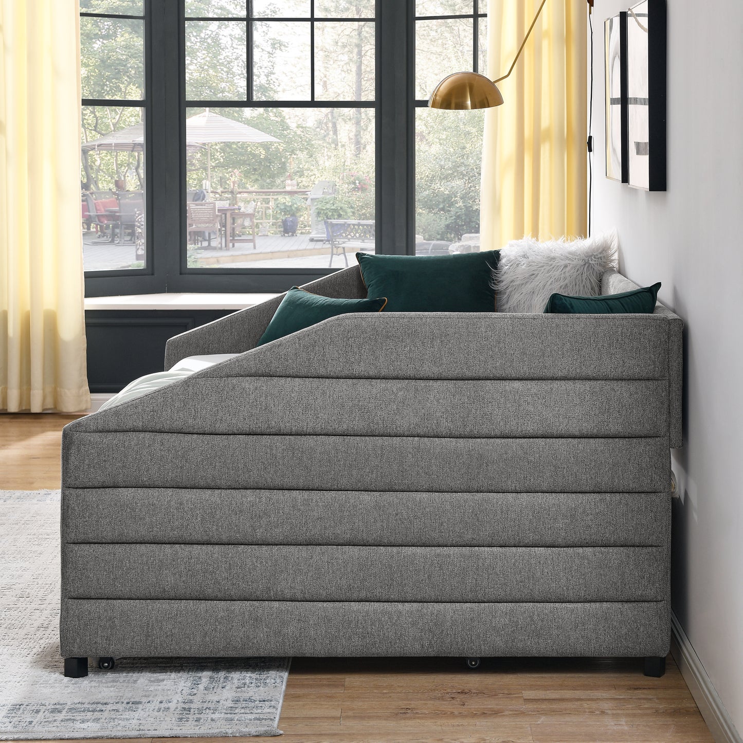 Full Size Daybed with Two Drawers Trundle Upholstered Tufted Sofa Bed- Grey_12