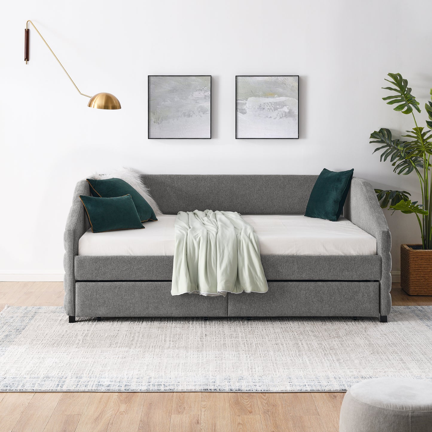 Full Size Daybed with Two Drawers Trundle Upholstered Tufted Sofa Bed- Grey_11