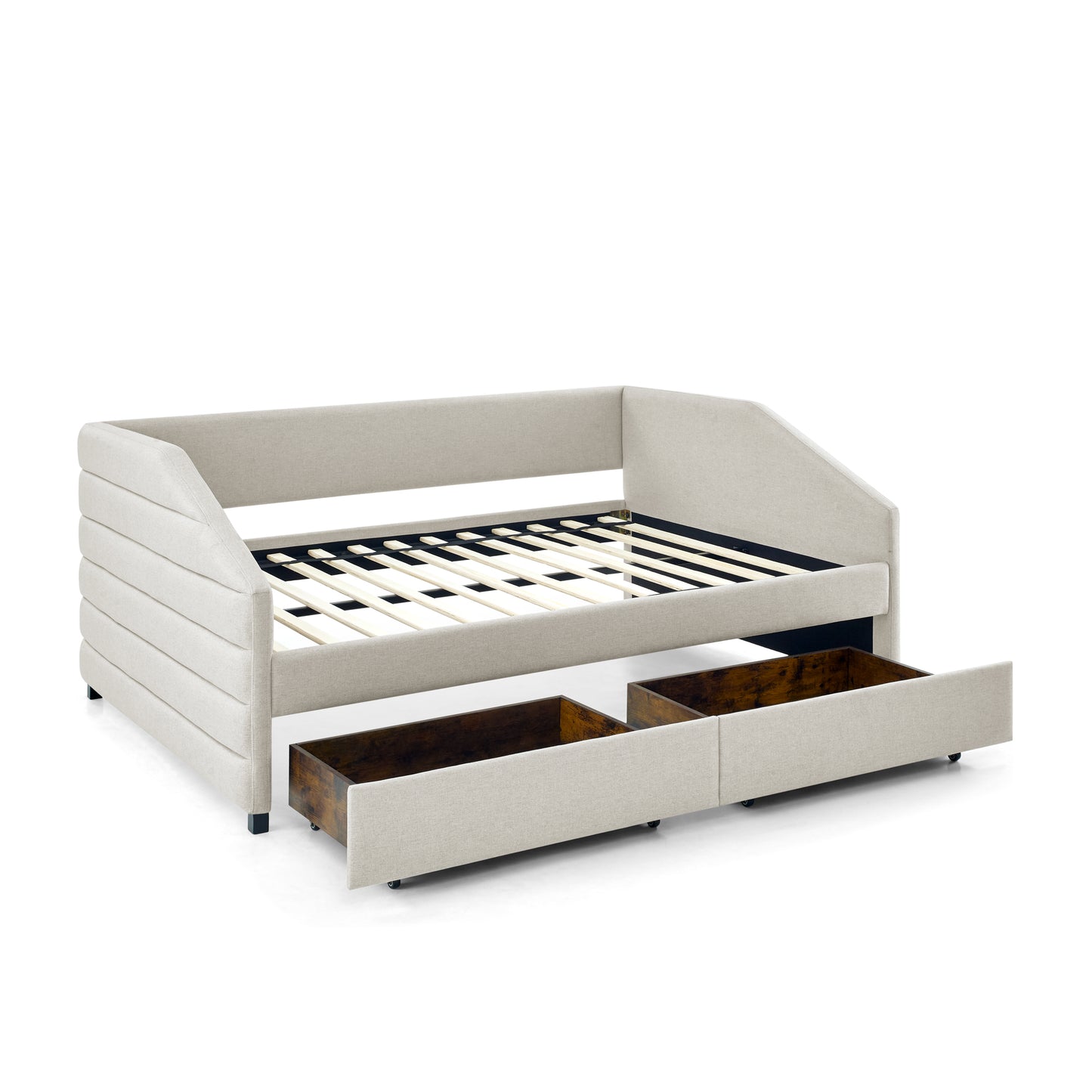 Full Size Daybed with Two Drawers Trundle Upholstered Tufted Sofa Bed- Beige_10