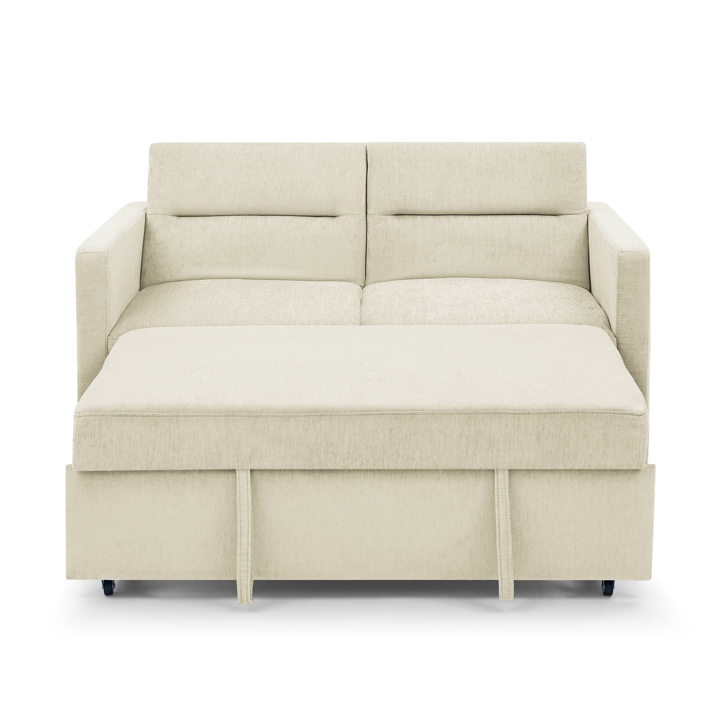 Upholstered Sleeper Velvet Sofa Bed with Adjustable Backrest and Foam Cushion- Beige_3