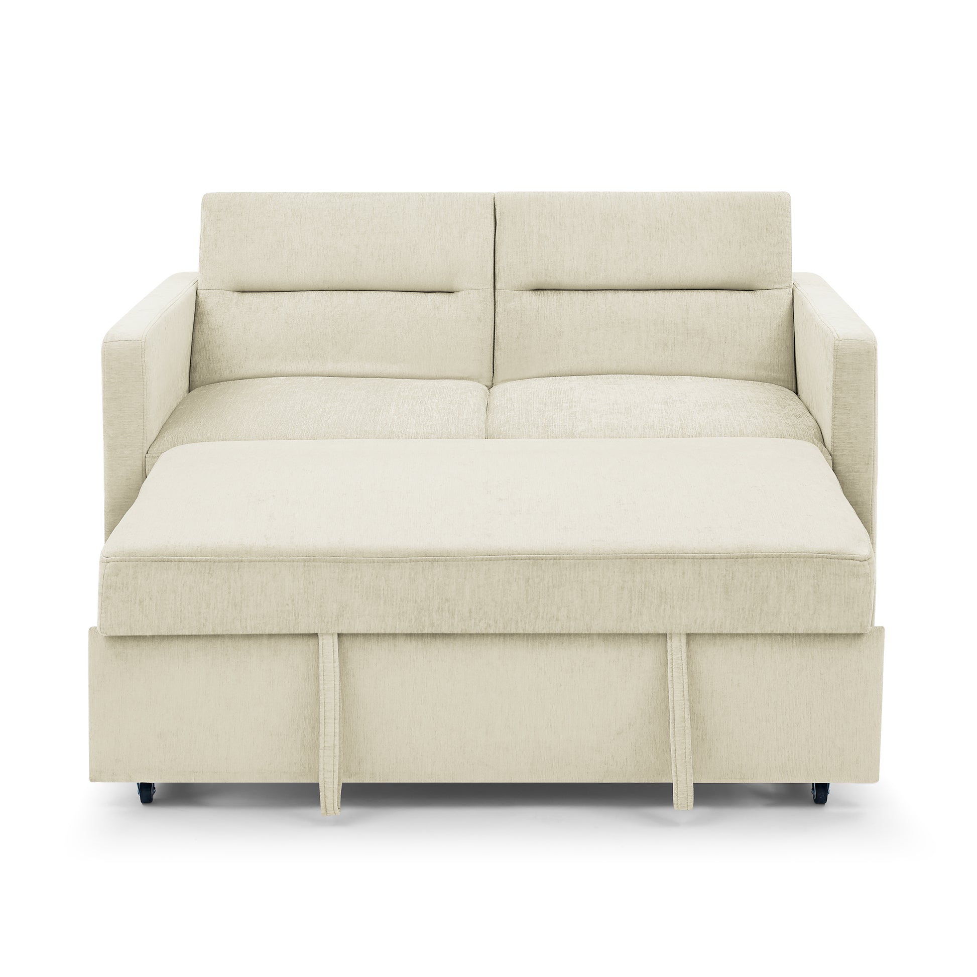Upholstered Sleeper Velvet Sofa Bed with Adjustable Backrest and Foam Cushion- Beige_3
