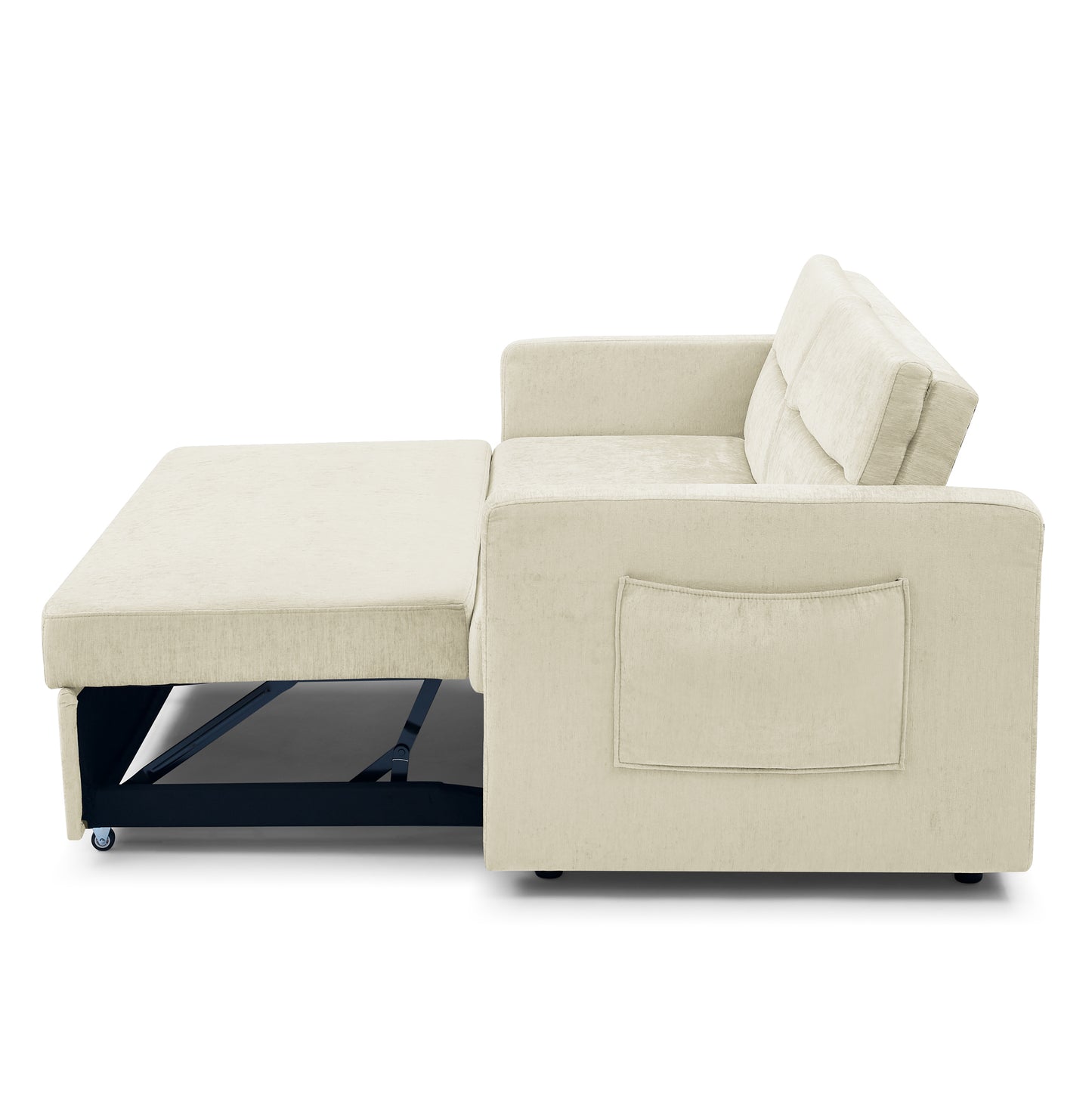 Upholstered Sleeper Velvet Sofa Bed with Adjustable Backrest and Foam Cushion- Beige_9