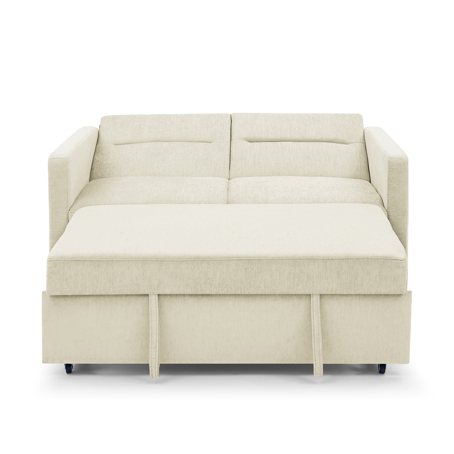 Upholstered Sleeper Velvet Sofa Bed with Adjustable Backrest and Foam Cushion- Beige_6