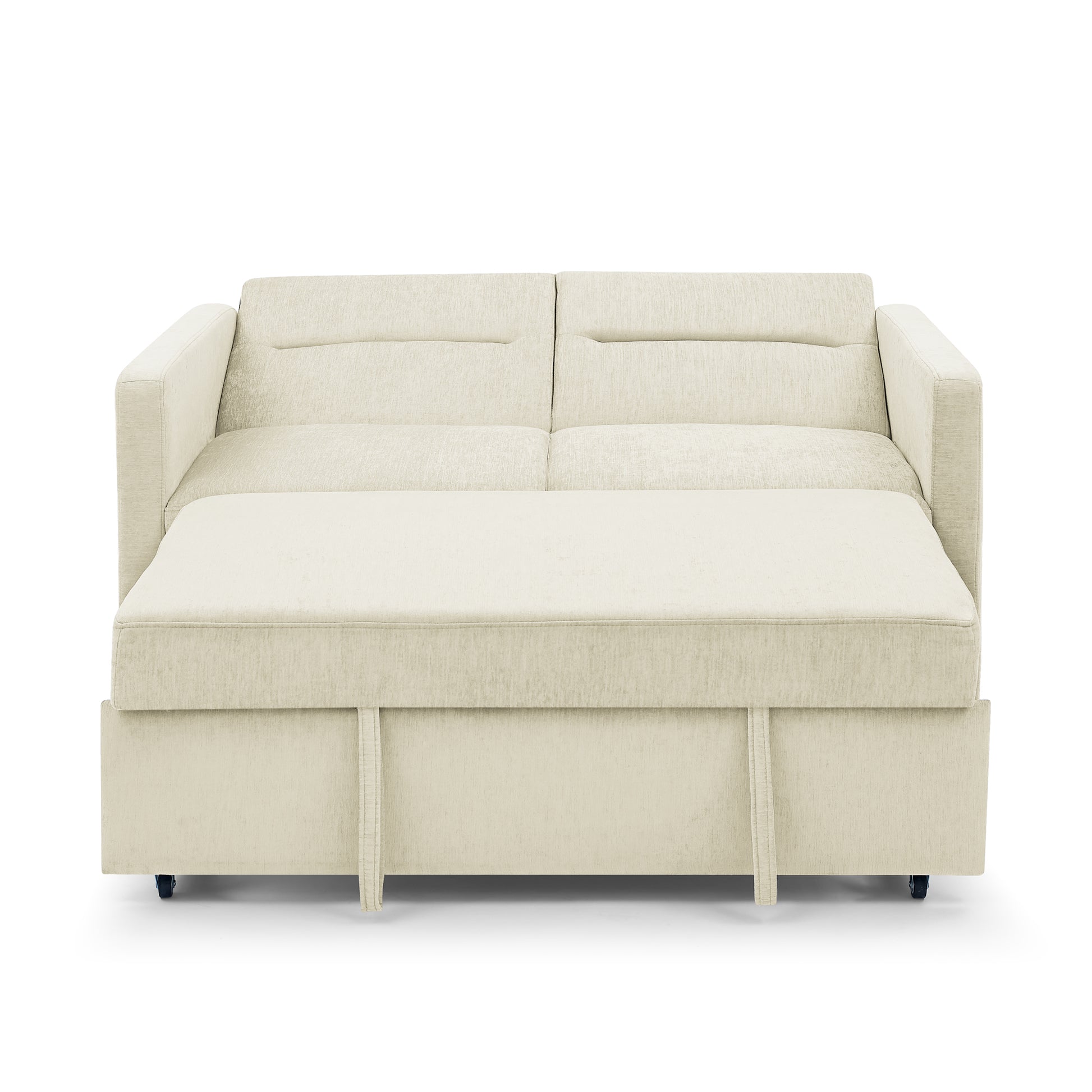 Upholstered Sleeper Velvet Sofa Bed with Adjustable Backrest and Foam Cushion- Beige_6
