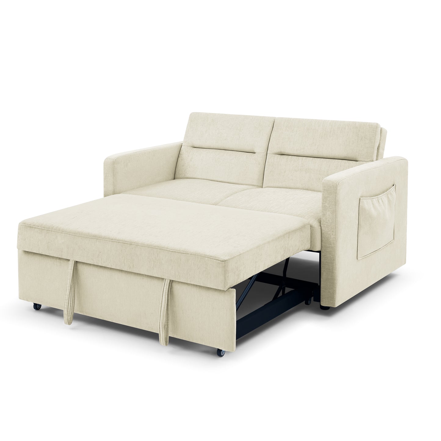 Upholstered Sleeper Velvet Sofa Bed with Adjustable Backrest and Foam Cushion- Beige_18