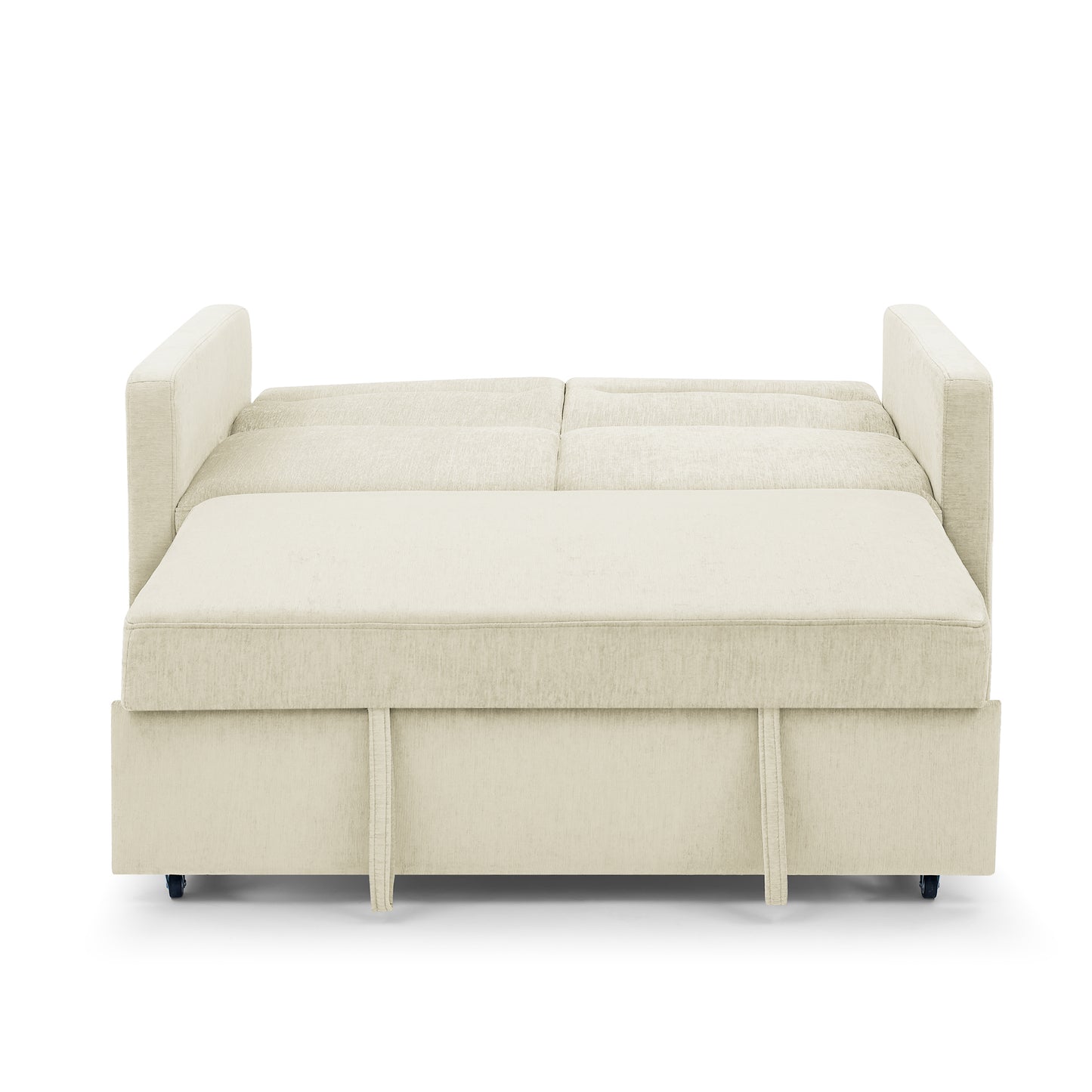 Upholstered Sleeper Velvet Sofa Bed with Adjustable Backrest and Foam Cushion- Beige_5