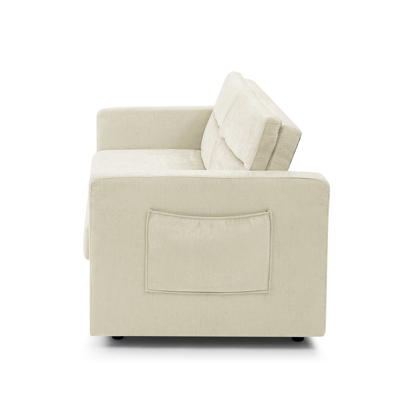 Upholstered Sleeper Velvet Sofa Bed with Adjustable Backrest and Foam Cushion- Beige_12