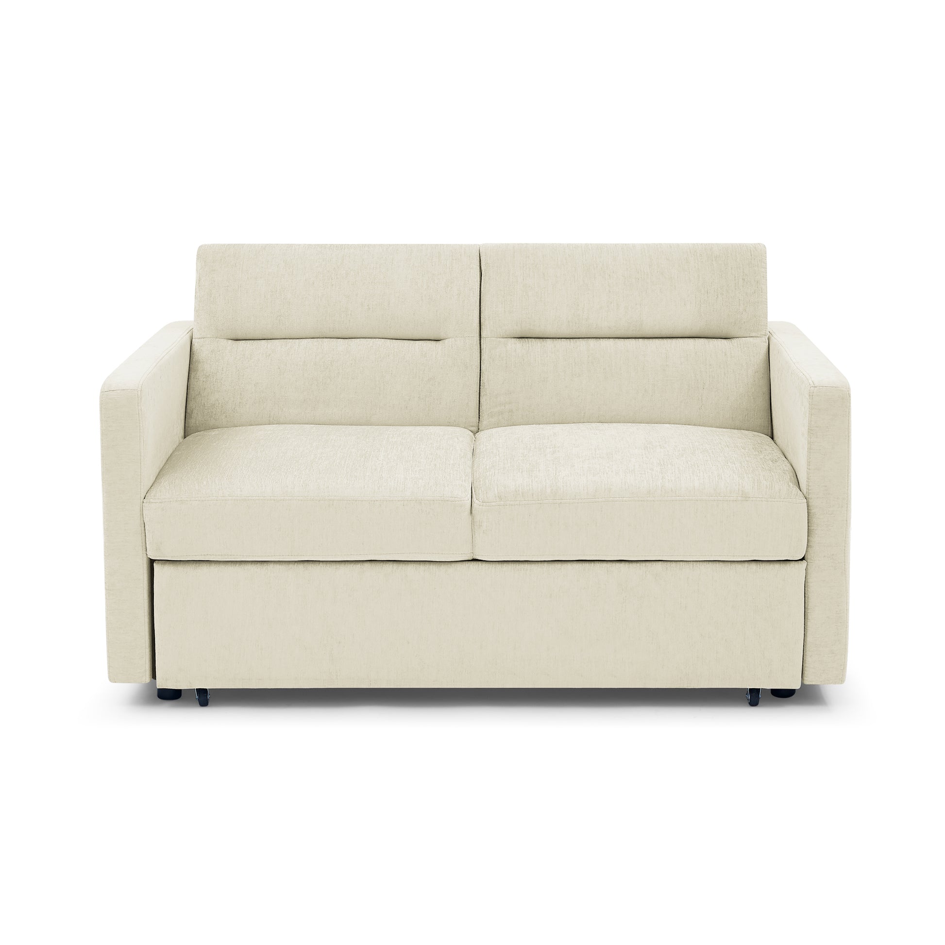 Upholstered Sleeper Velvet Sofa Bed with Adjustable Backrest and Foam Cushion- Beige_2