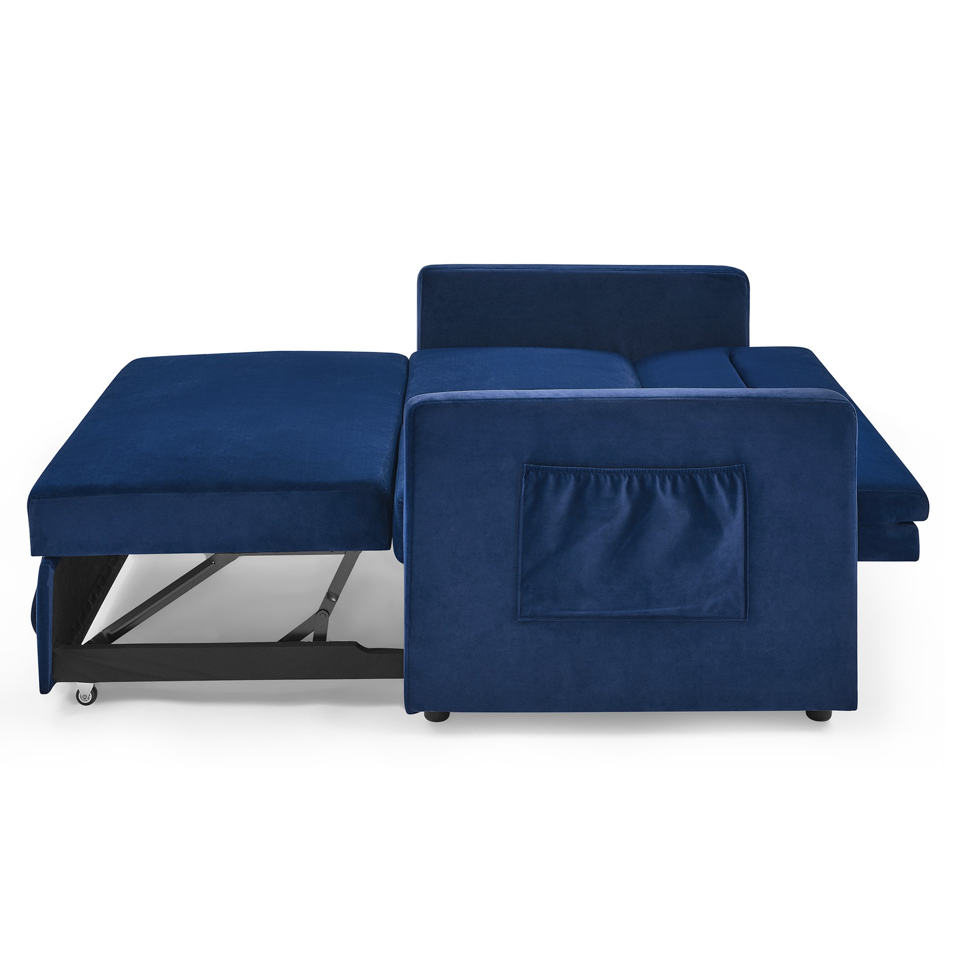Upholstered Sleeper Velvet Sofa Bed with Adjustable Backrest and Foam Cushion- Blue_5