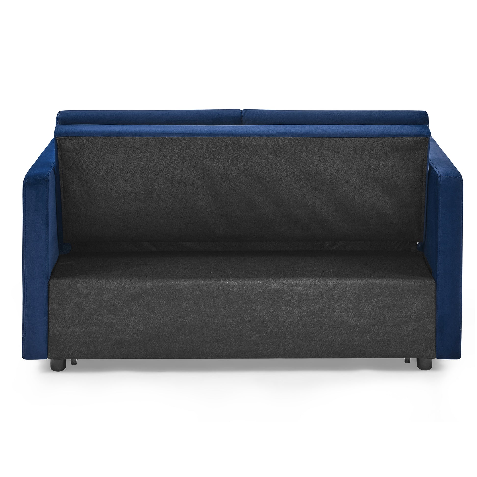 Upholstered Sleeper Velvet Sofa Bed with Adjustable Backrest and Foam Cushion- Blue_14