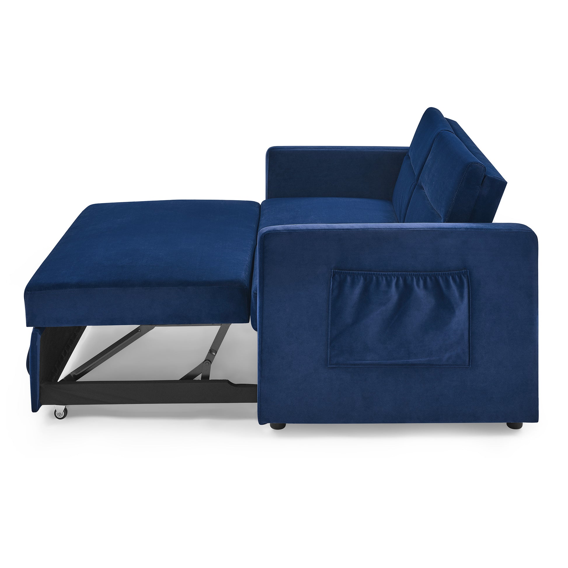 Upholstered Sleeper Velvet Sofa Bed with Adjustable Backrest and Foam Cushion- Blue_7