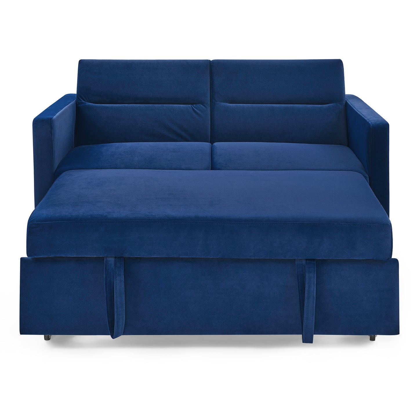 Upholstered Sleeper Velvet Sofa Bed with Adjustable Backrest and Foam Cushion- Blue_4