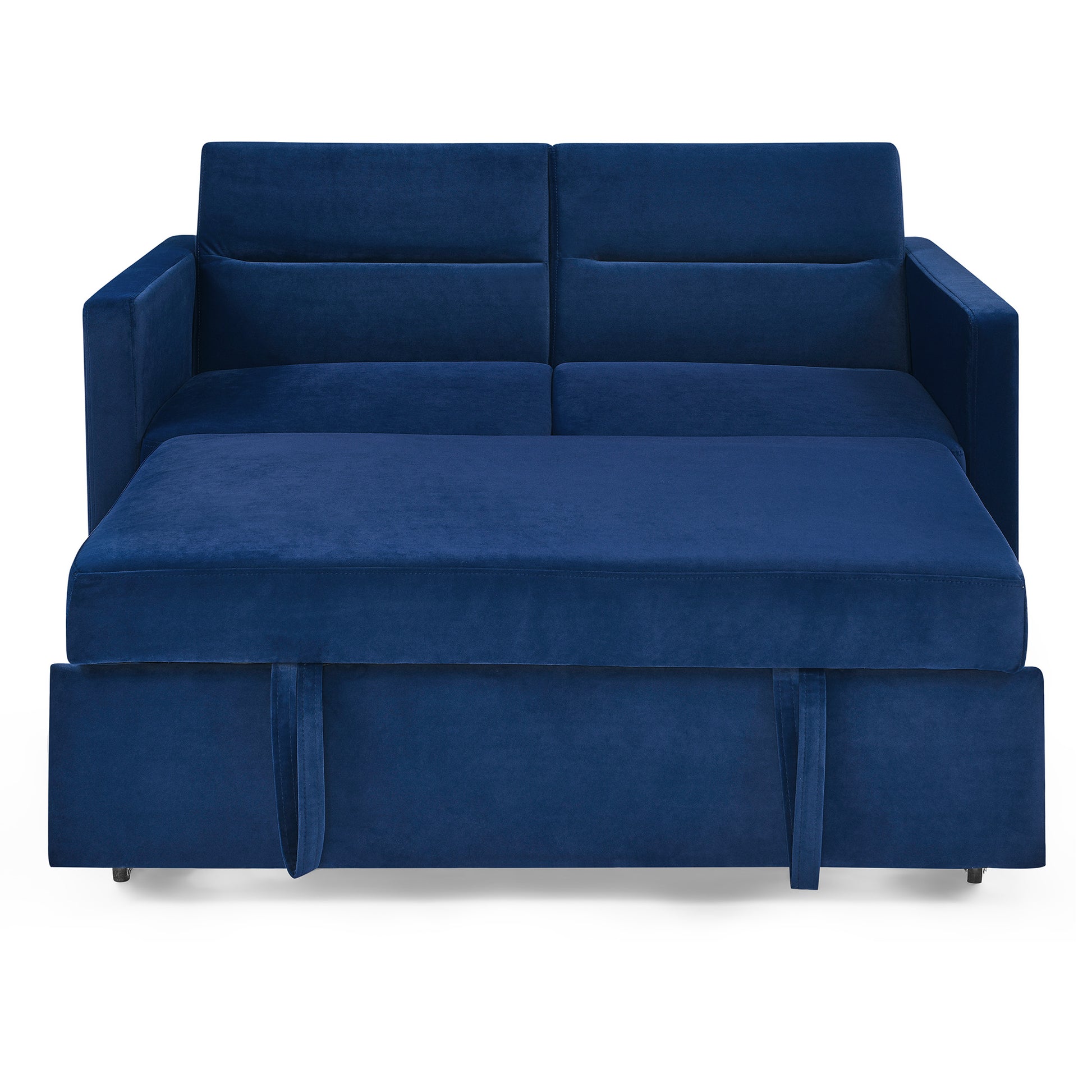 Upholstered Sleeper Velvet Sofa Bed with Adjustable Backrest and Foam Cushion- Blue_9