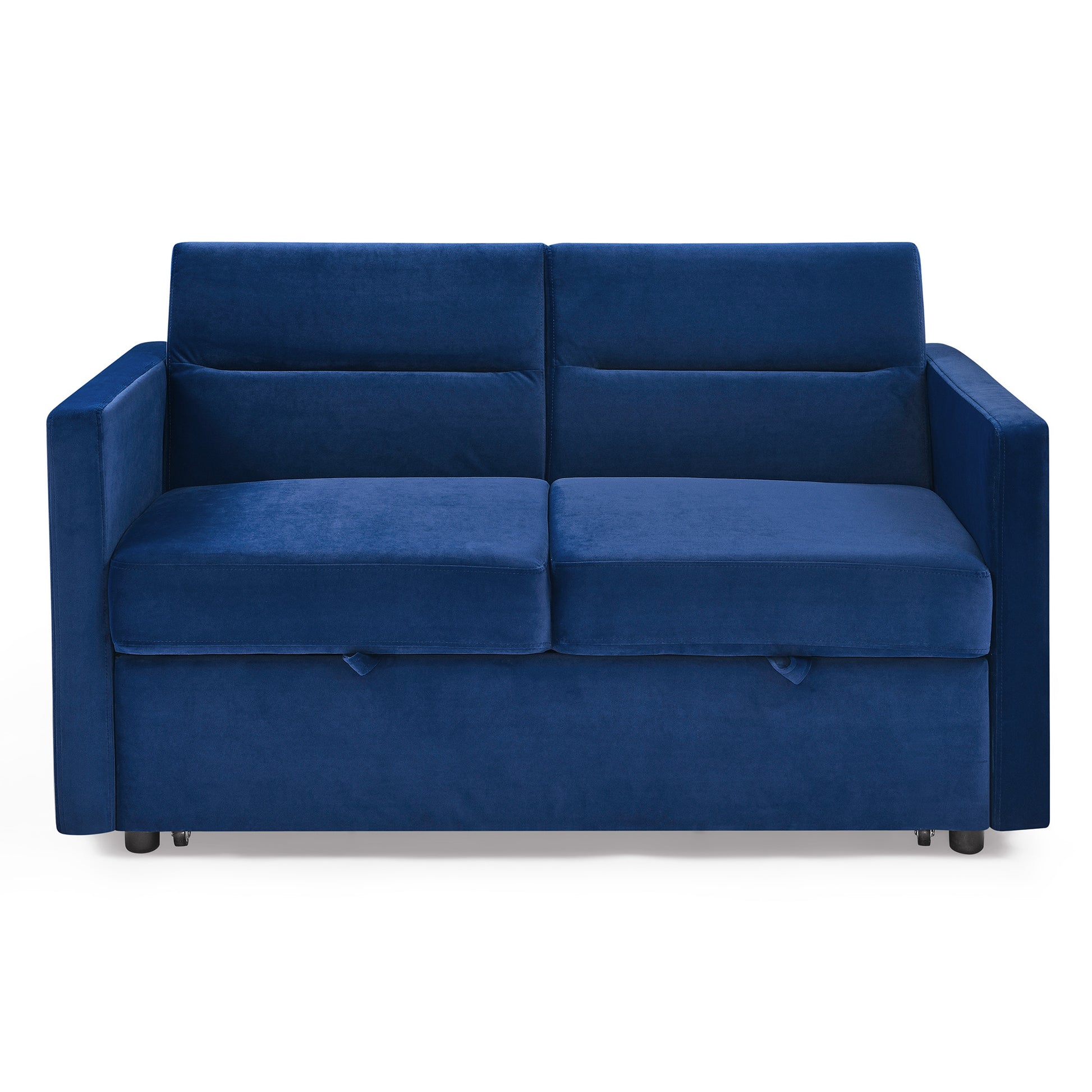 Upholstered Sleeper Velvet Sofa Bed with Adjustable Backrest and Foam Cushion- Blue_8