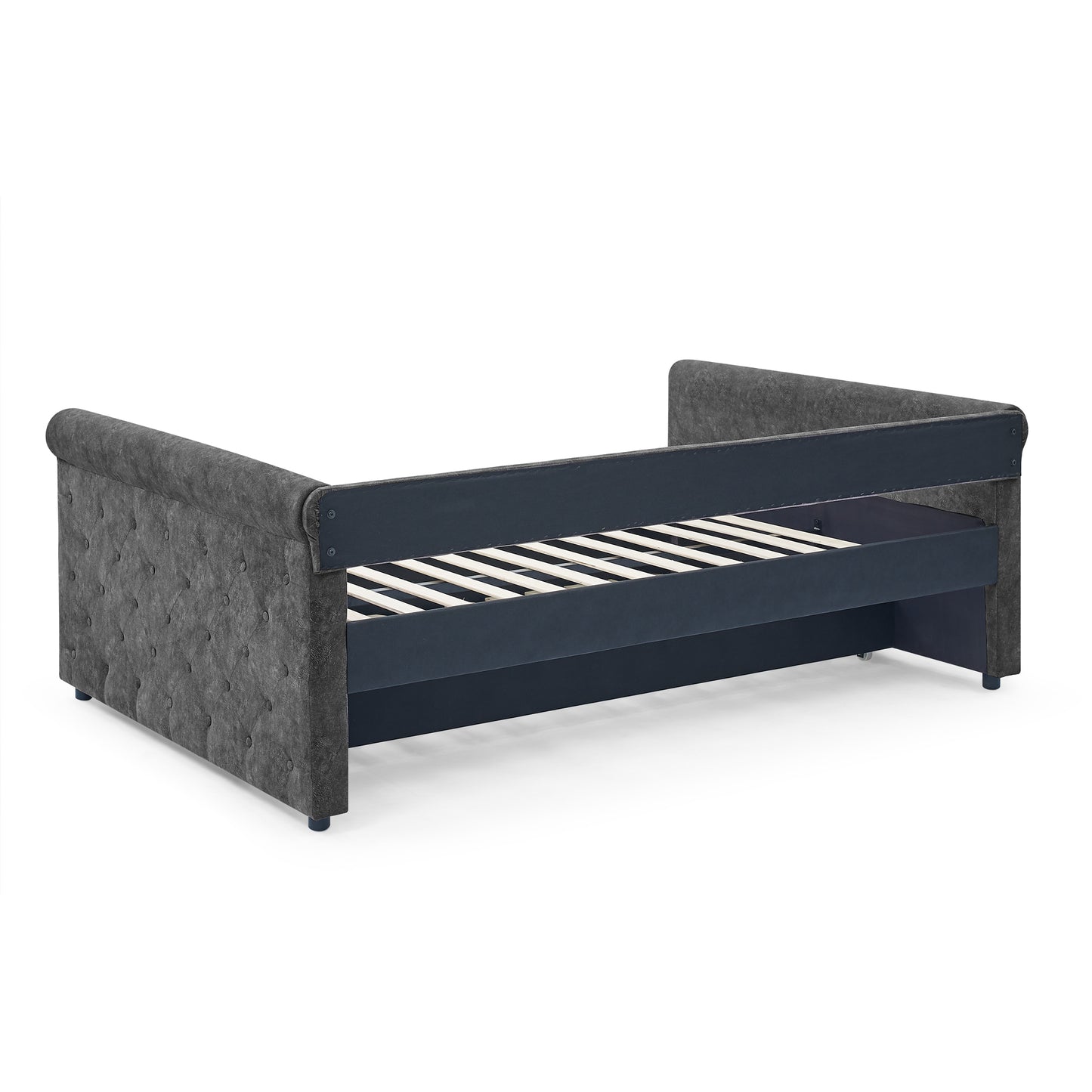 Twin Size Daybed with Trundle Upholstered Tufted Sofa Bed with Button and Copper Nails- Grey_6