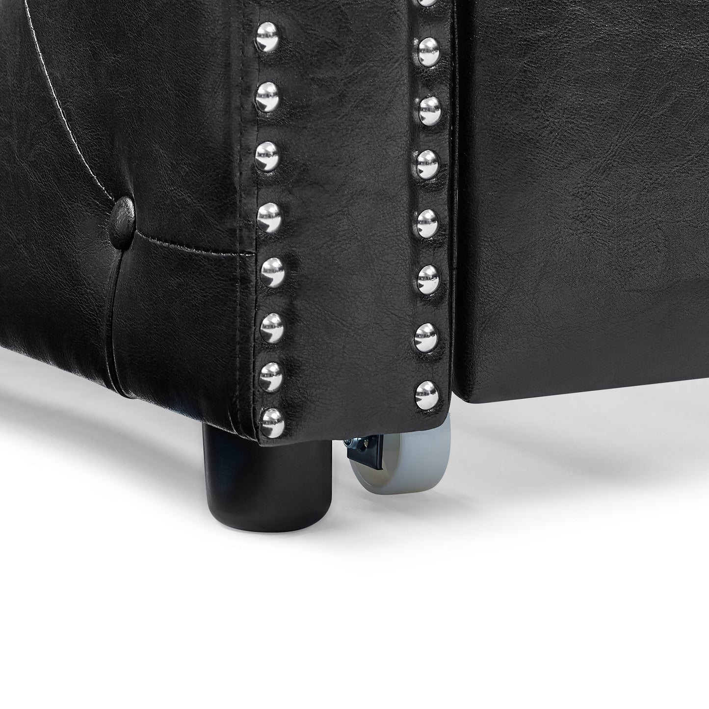 Twin Size Daybed with Trundle Upholstered Tufted Sofa Bed with Button and Copper Nails- Black, PU_9