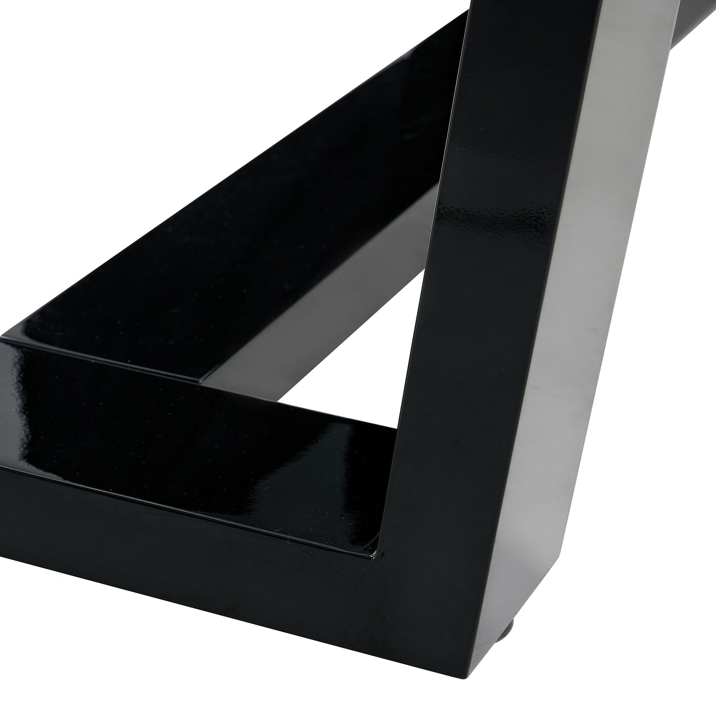 Rectangular Dining Transparent Tempered Glass Tabletop with Black Trapezoid Bracket_13