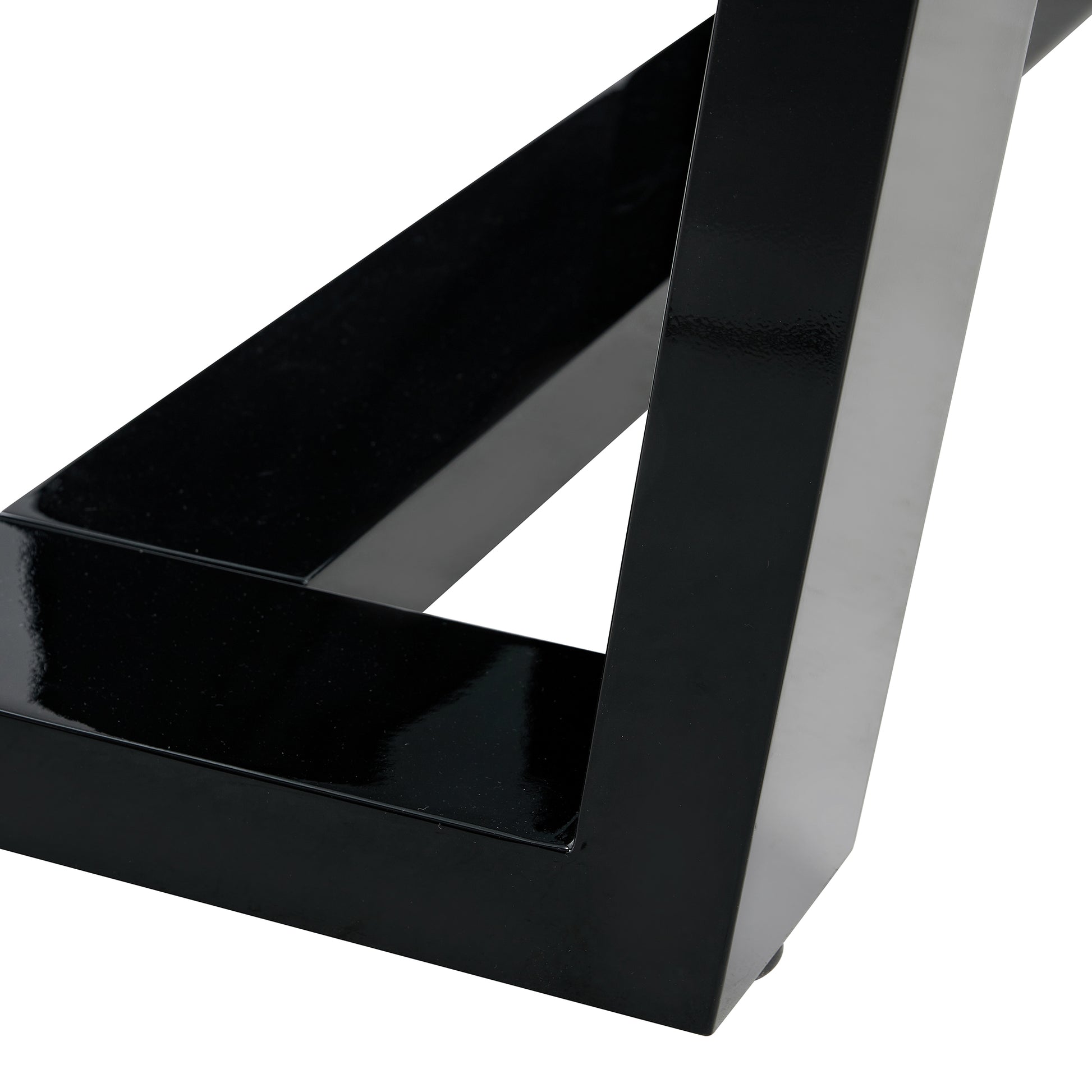 Rectangular Dining Transparent Tempered Glass Tabletop with Black Trapezoid Bracket_13