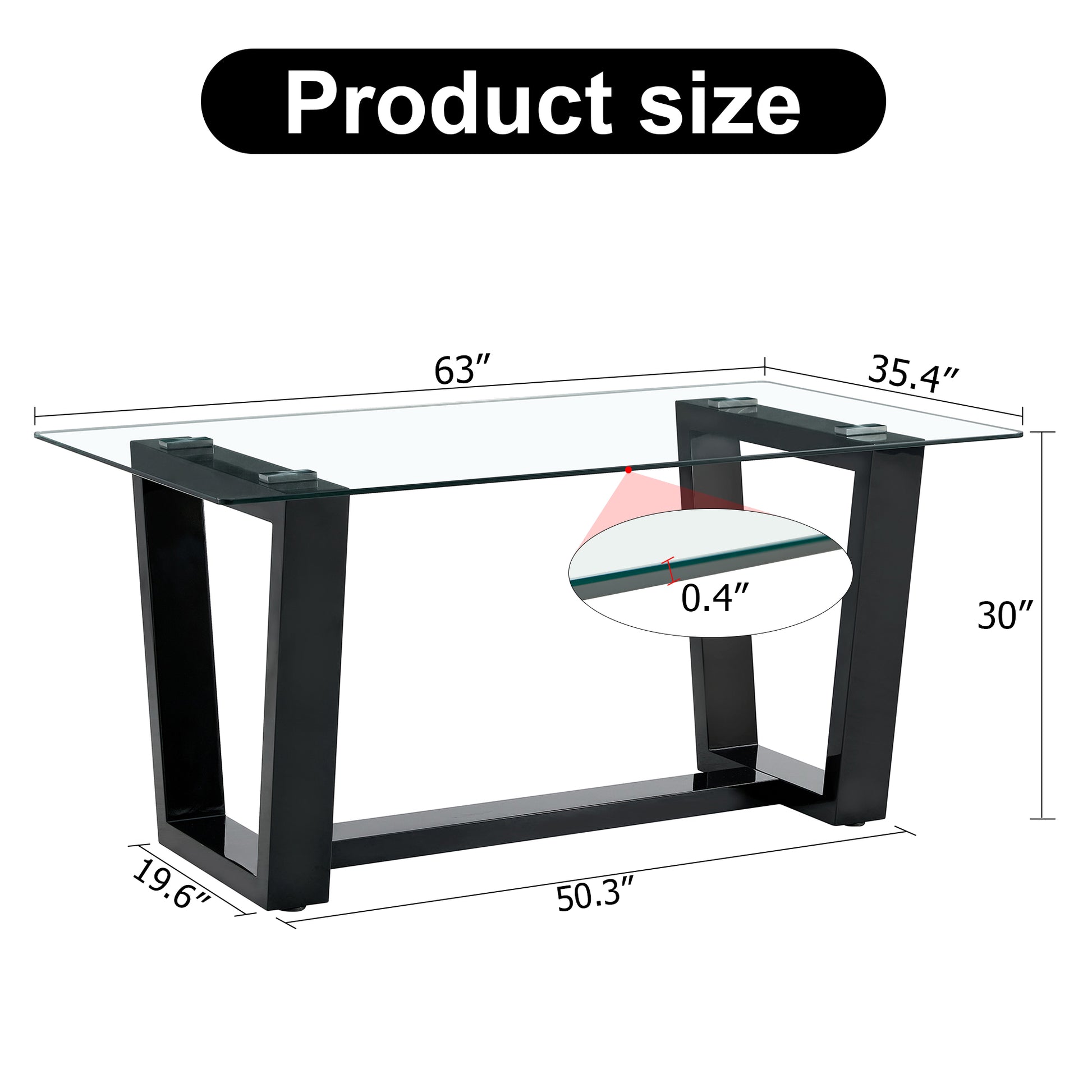 Rectangular Dining Transparent Tempered Glass Tabletop with Black Trapezoid Bracket_21