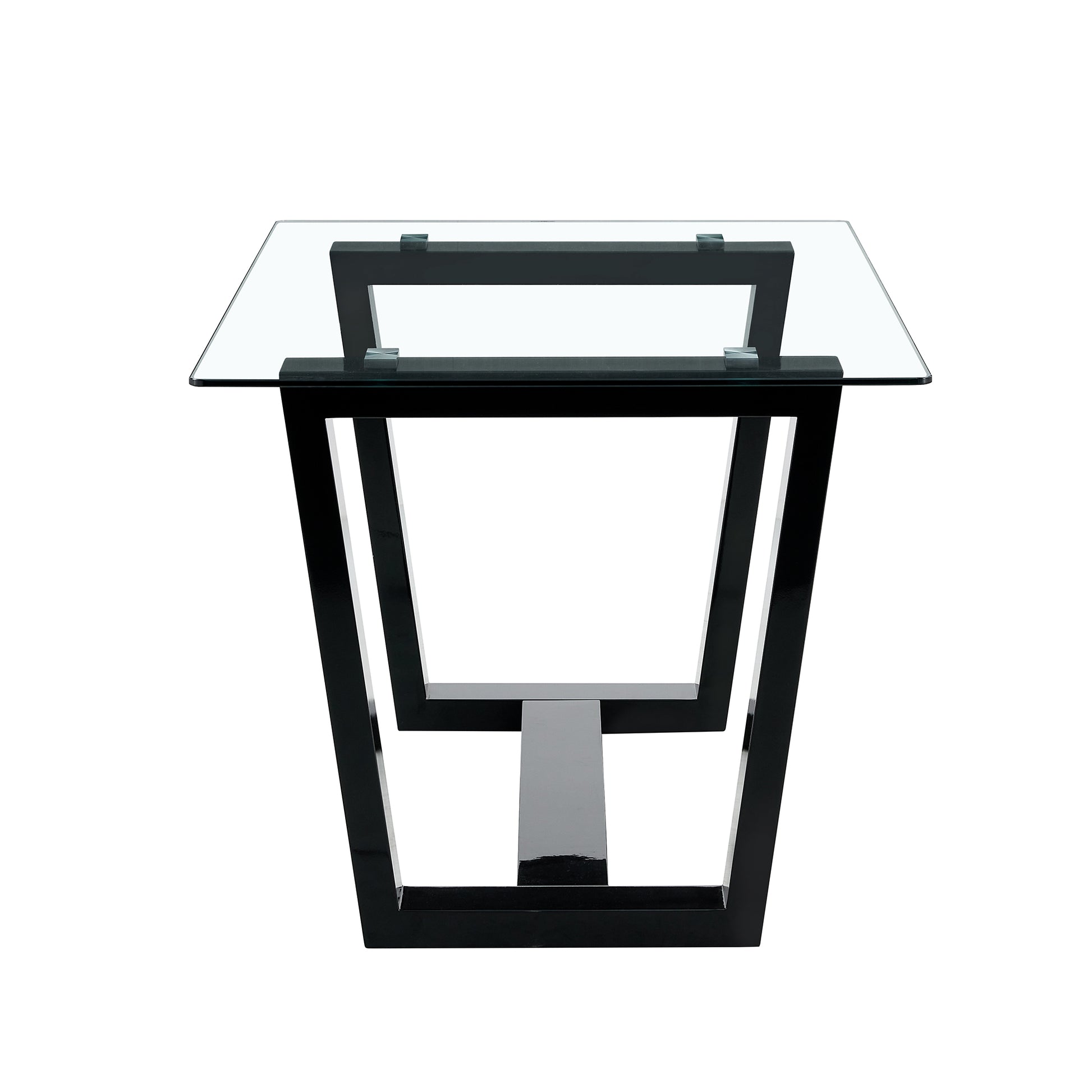 Rectangular Dining Transparent Tempered Glass Tabletop with Black Trapezoid Bracket_16