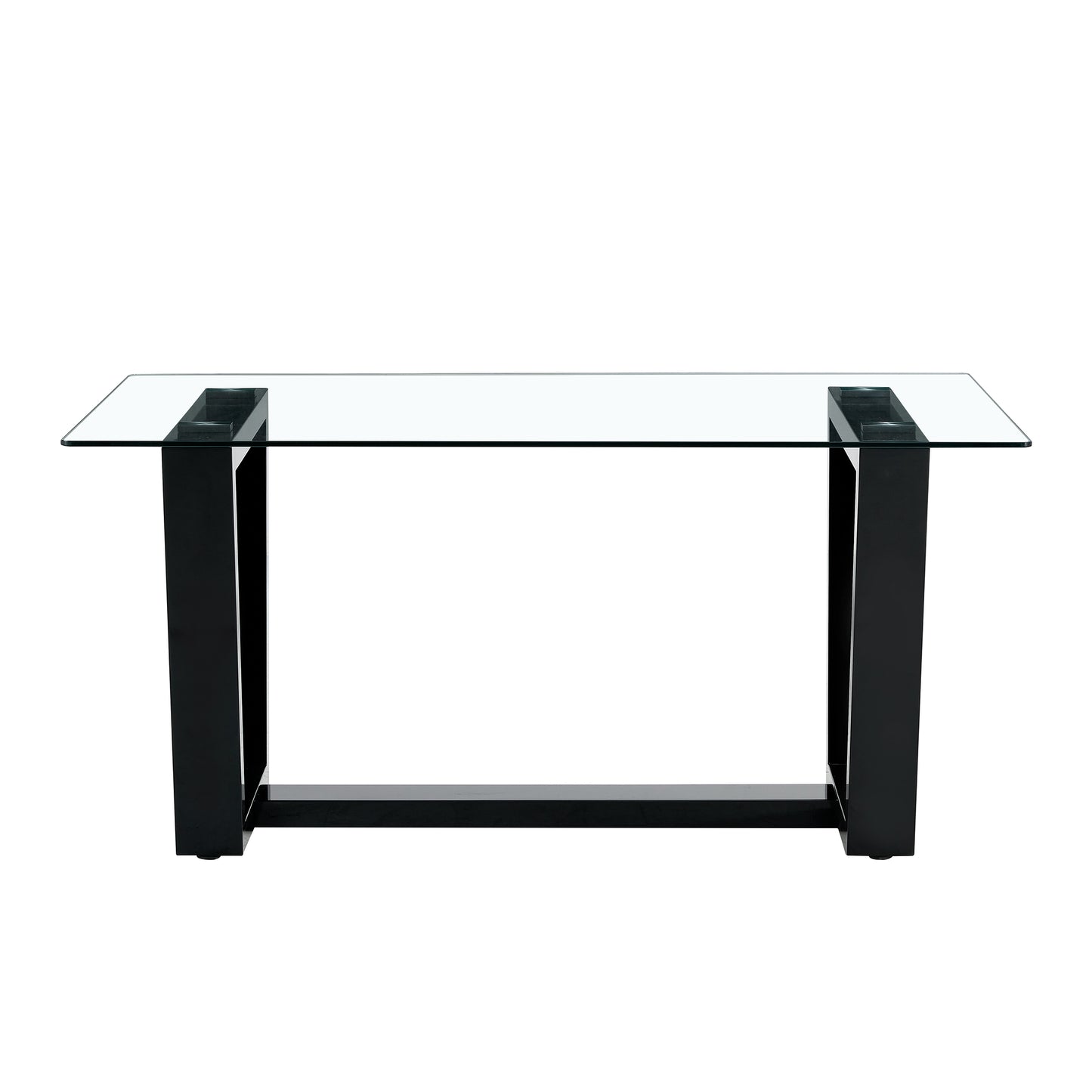 Rectangular Dining Transparent Tempered Glass Tabletop with Black Trapezoid Bracket_14