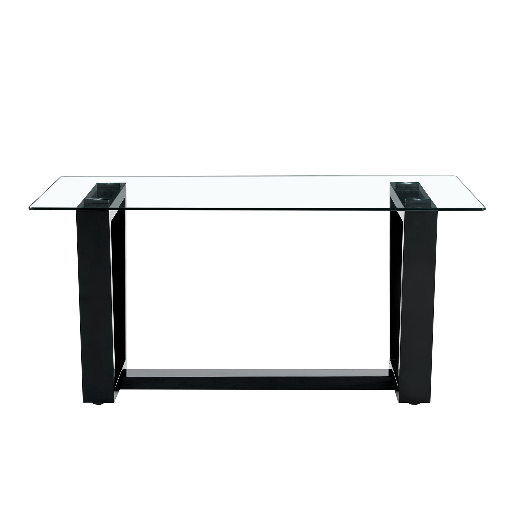 Rectangular Dining Transparent Tempered Glass Tabletop with Black Trapezoid Bracket_14