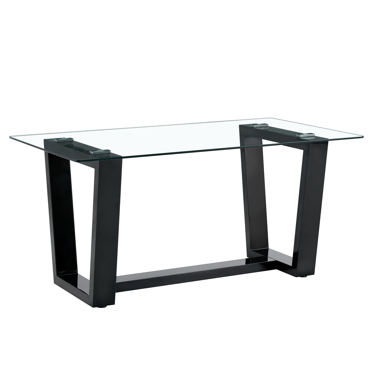Rectangular Dining Transparent Tempered Glass Tabletop with Black Trapezoid Bracket_15
