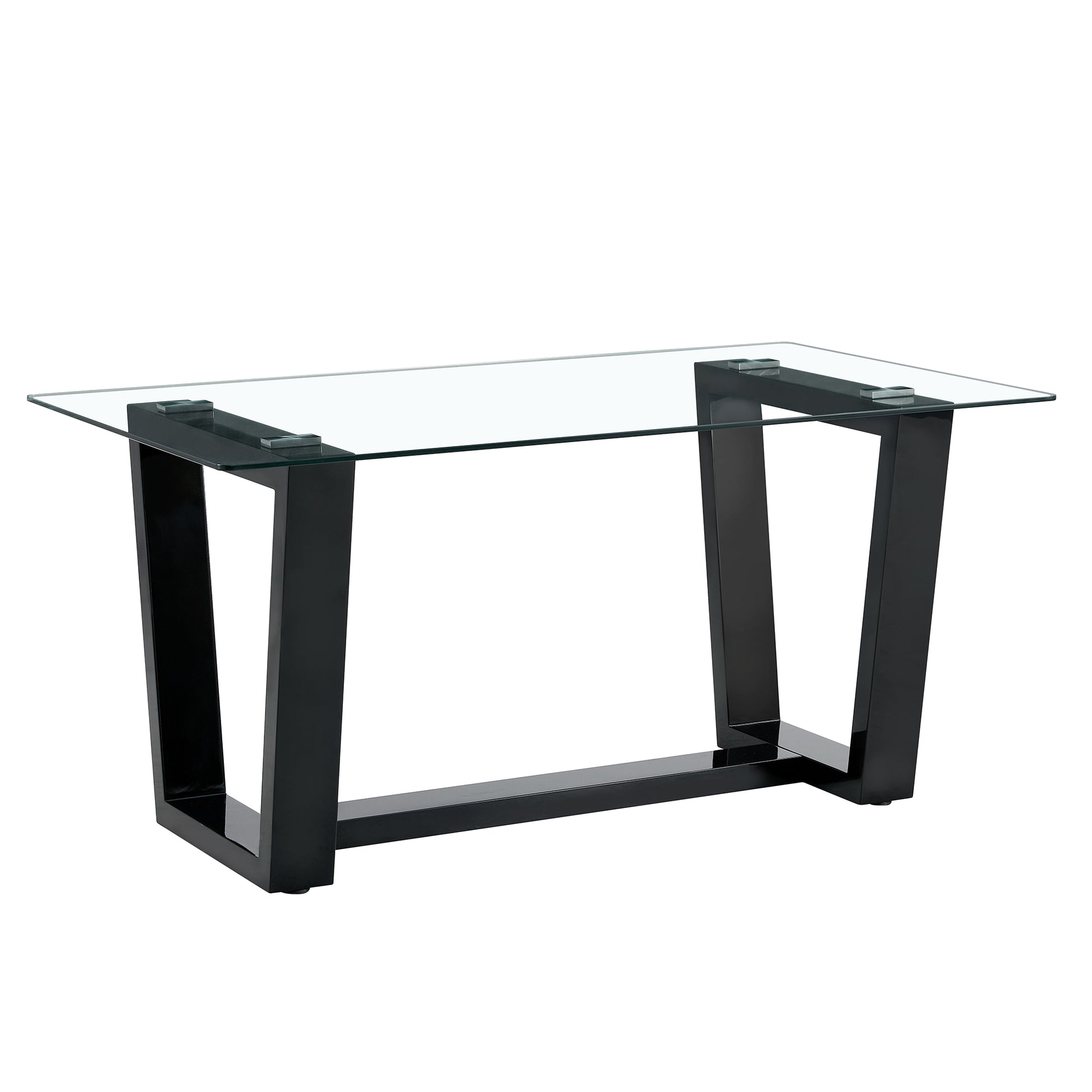 Rectangular Dining Transparent Tempered Glass Tabletop with Black Trapezoid Bracket_15
